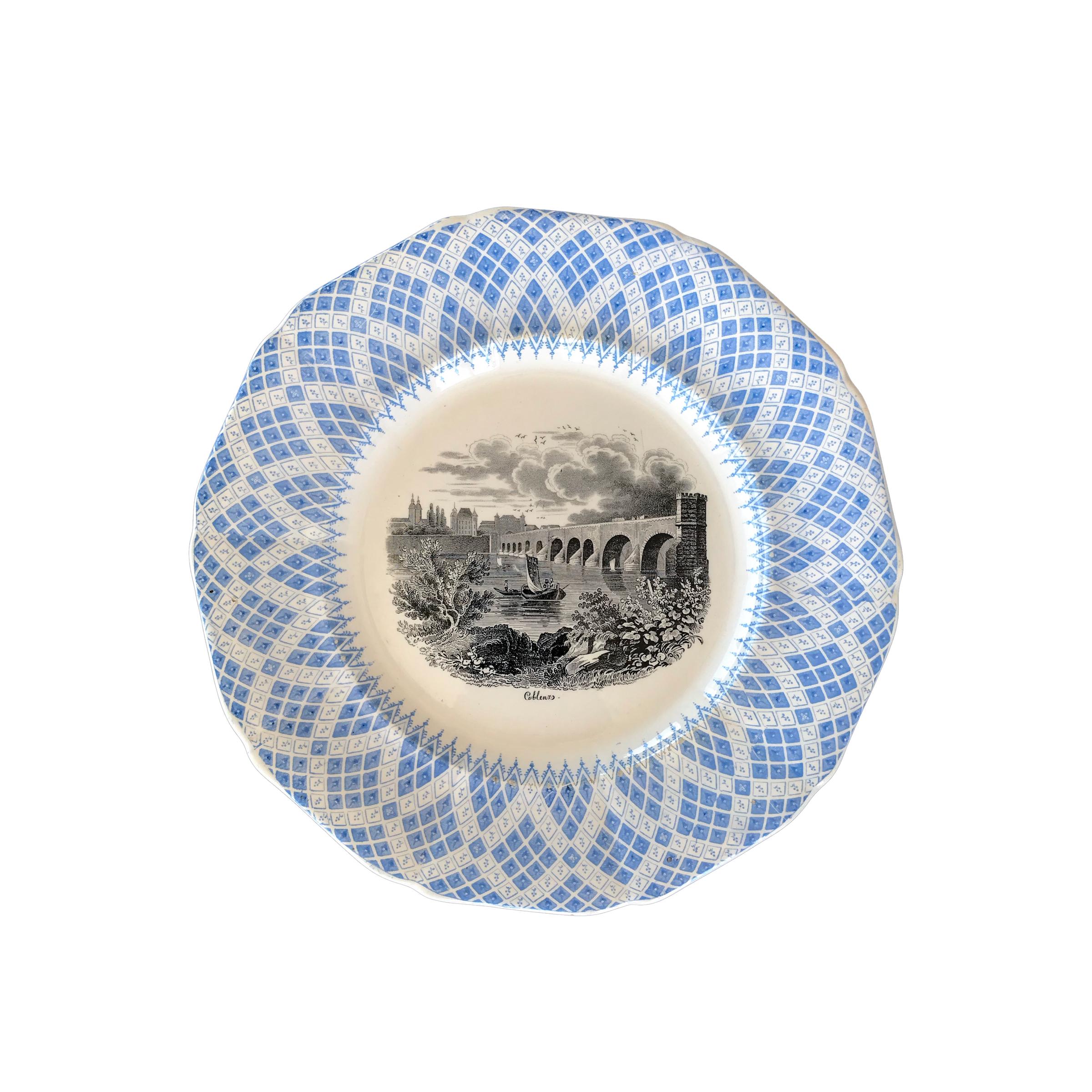 Late 19th Century 19th C. Blue & Black German Cities Plates, Set of 6 For Sale