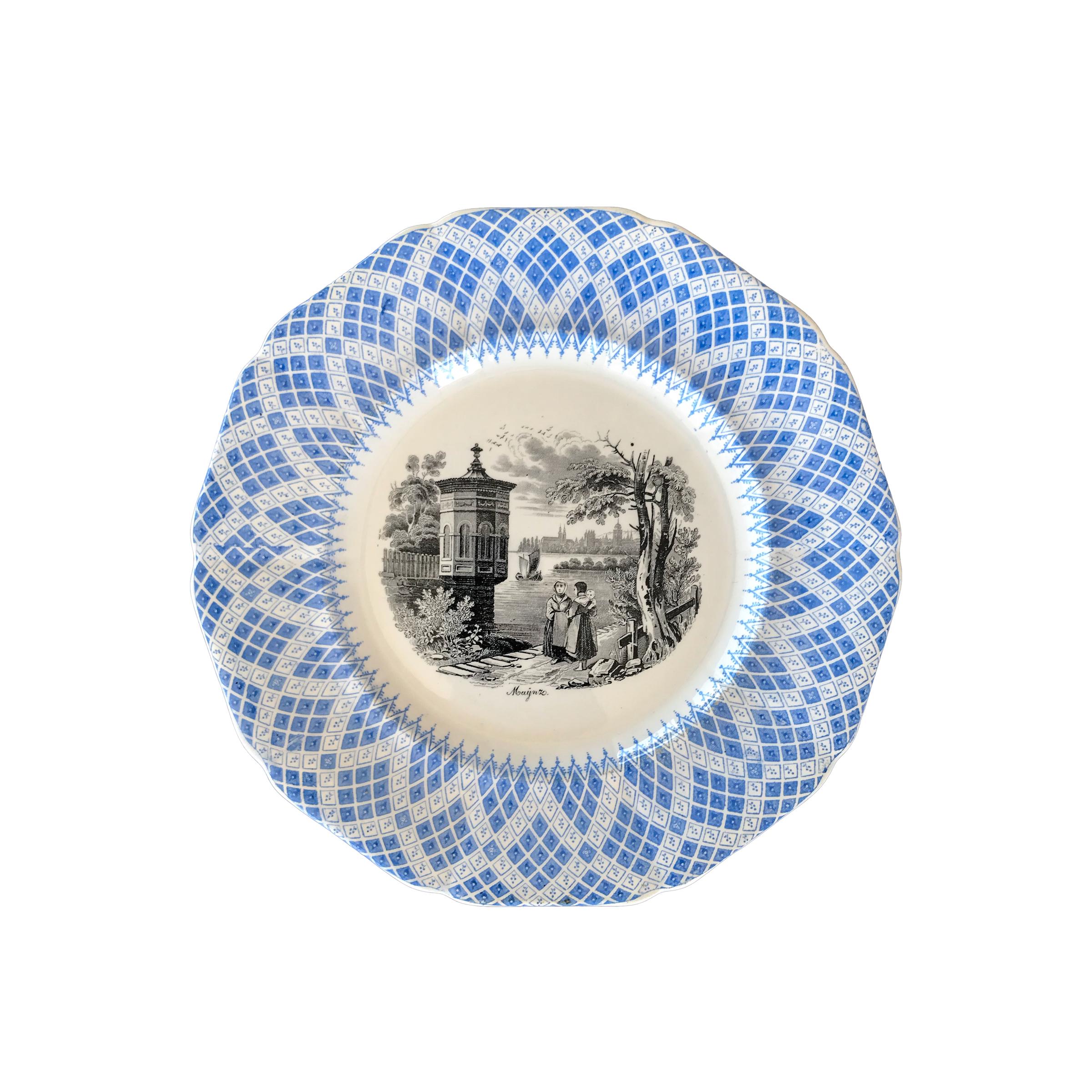 19th C. Blue & Black German Cities Plates, Set of 6 For Sale 3