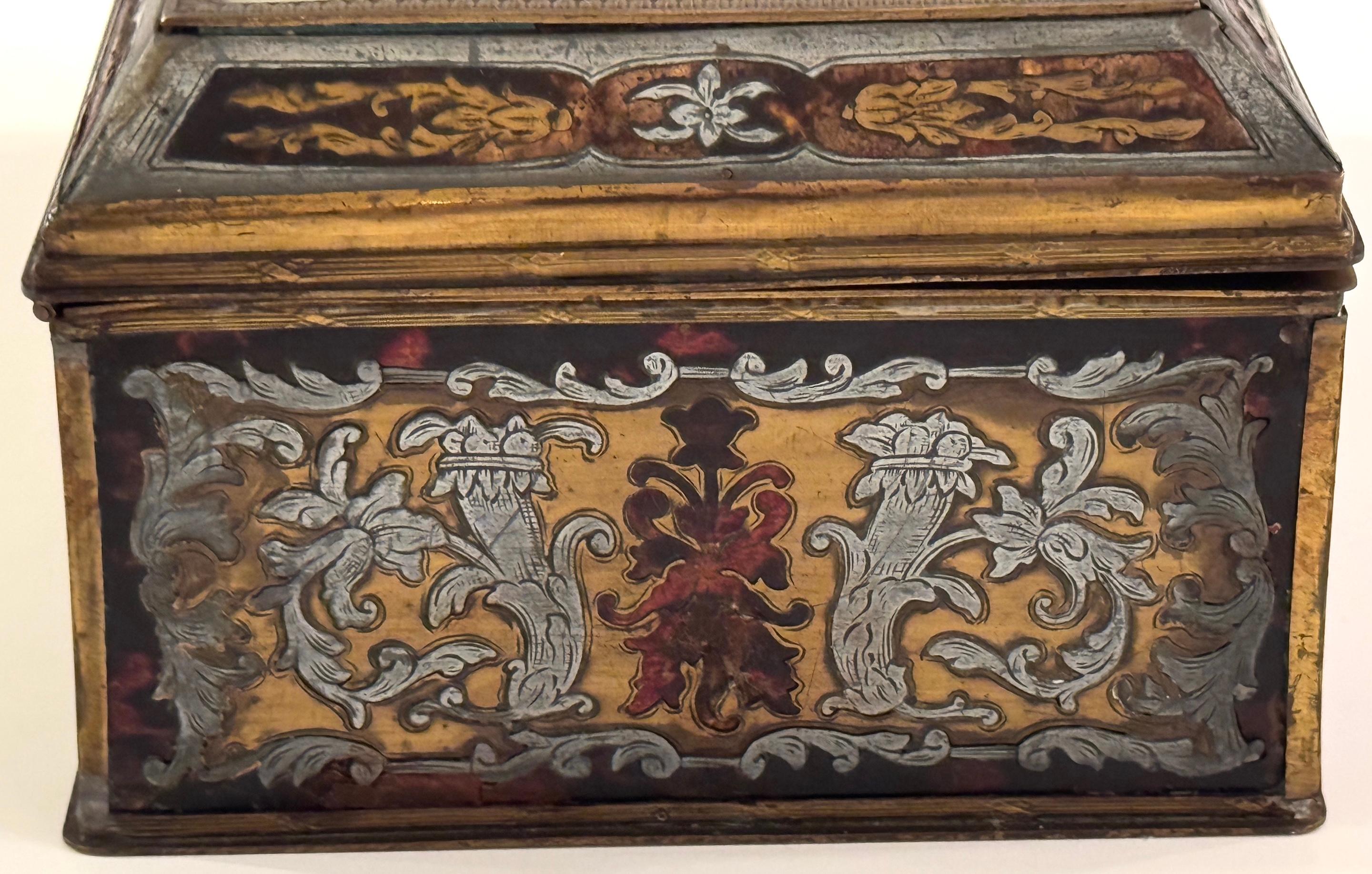 19th C.  Boulle Inlaid Table Box Miniature Pastoral Landscape, Signed 'Resck' For Sale 8