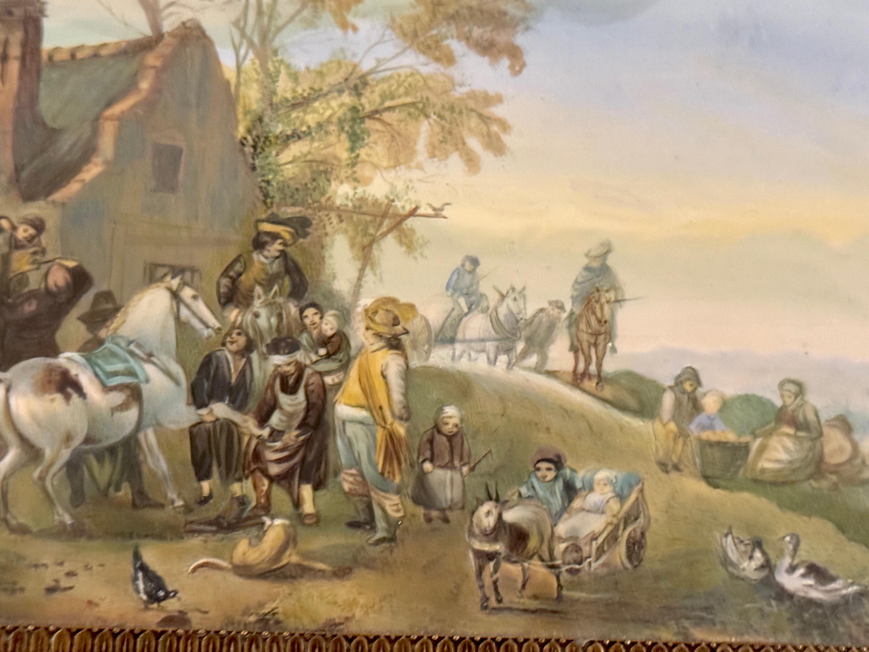 19th C.  Boulle Inlaid Table Box Miniature Pastoral Landscape, Signed 'Resck' In Good Condition For Sale In West Palm Beach, FL