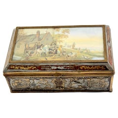 19th C.  Boulle Inlaid Table Box Miniature Pastoral Landscape, Signed 'Resck'