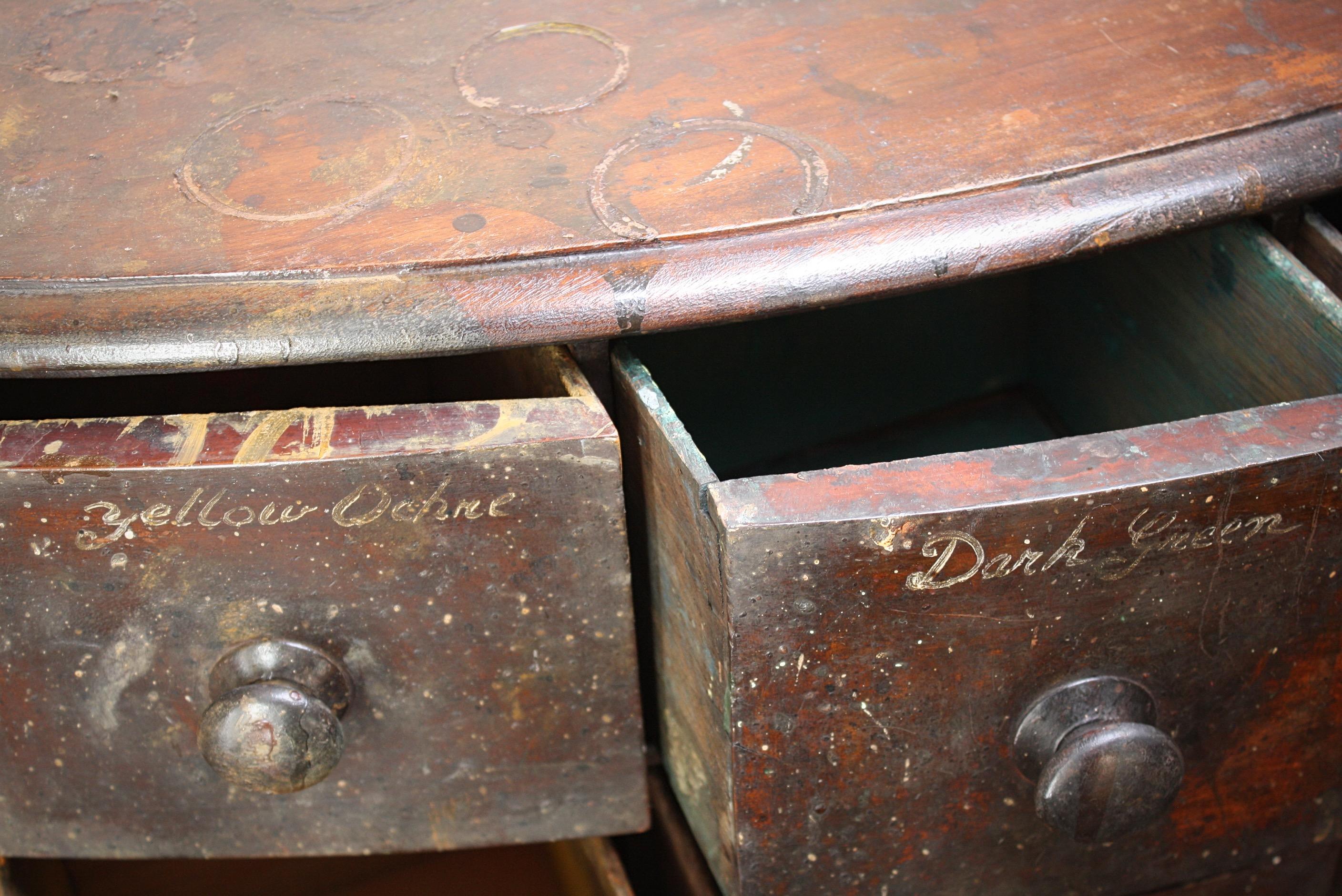 19th C Bow Fronted Pigment Colourmans Nest Bank of Shop Dispensing Drawers 8