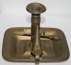 19th C Brass Candlestick with Wick Cutter and Snuffer