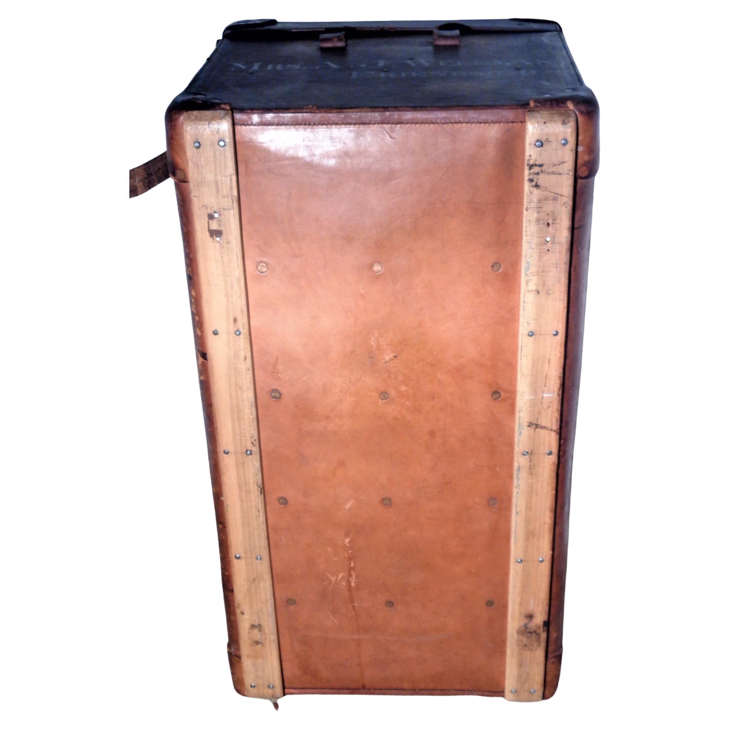 19th C. Brass Riveted Leather Travel Trunk Sage's Trunk Depot Boston, Ma. For Sale 7
