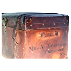 19th C. American Historical Leather Travel Trunk Sage's Trunk Depot Boston, Ma.