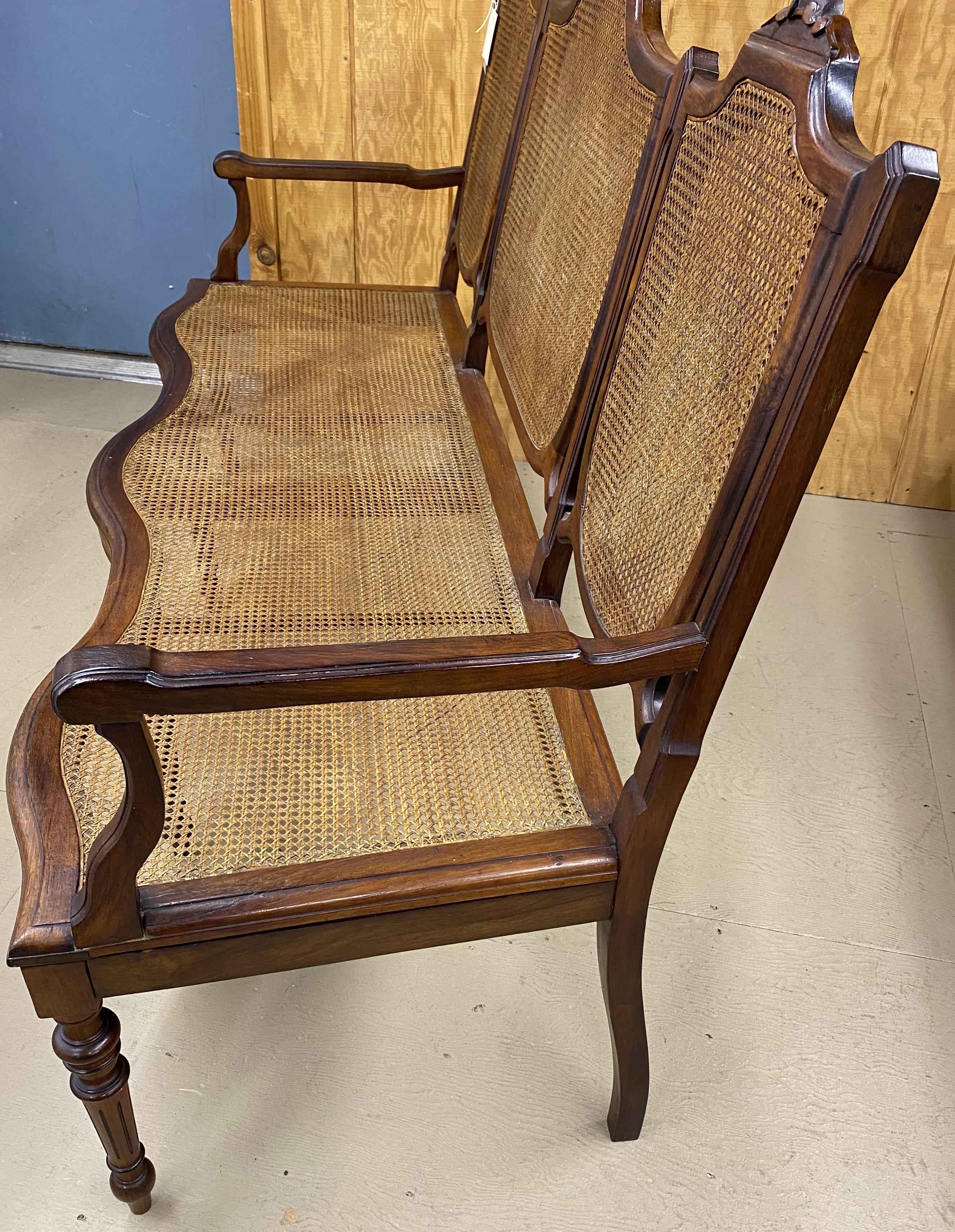 19th c Brazilian Hardwood Settee with Caned Seat and Back For Sale 6