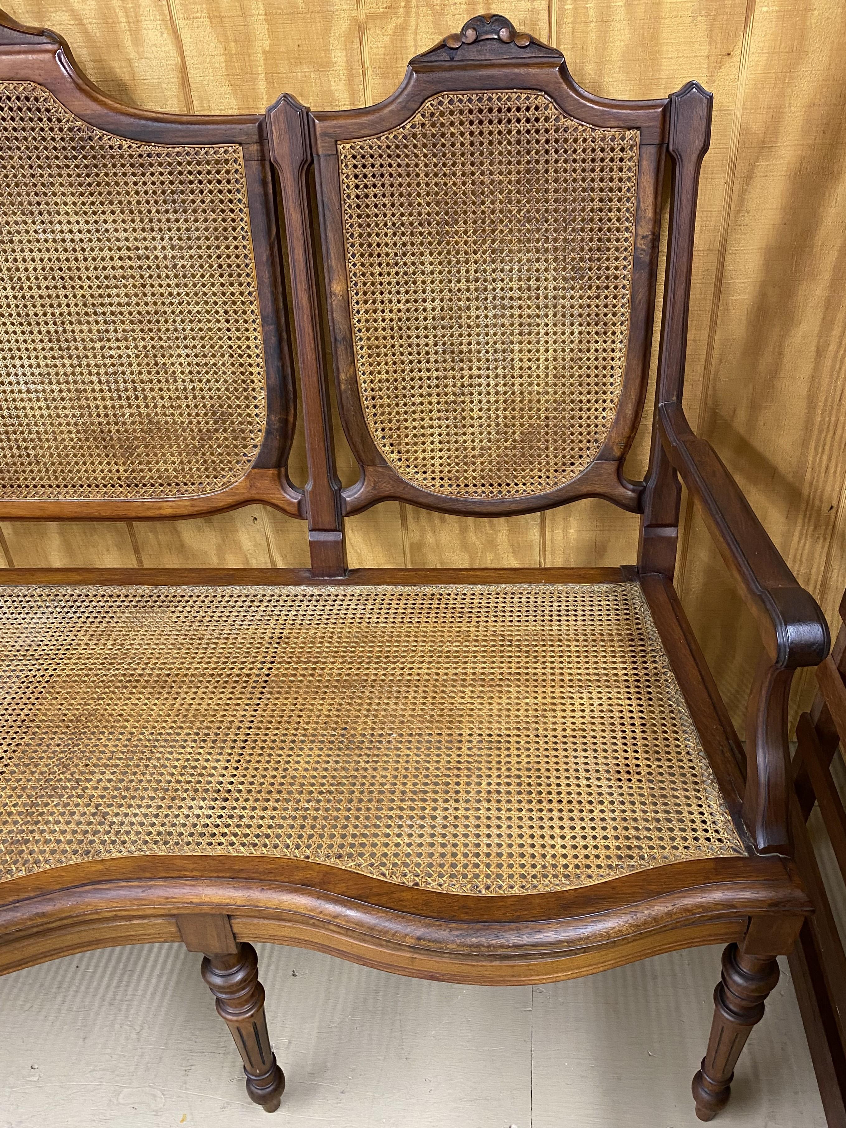 19th c Brazilian Hardwood Settee with Caned Seat and Back In Good Condition For Sale In Milford, NH
