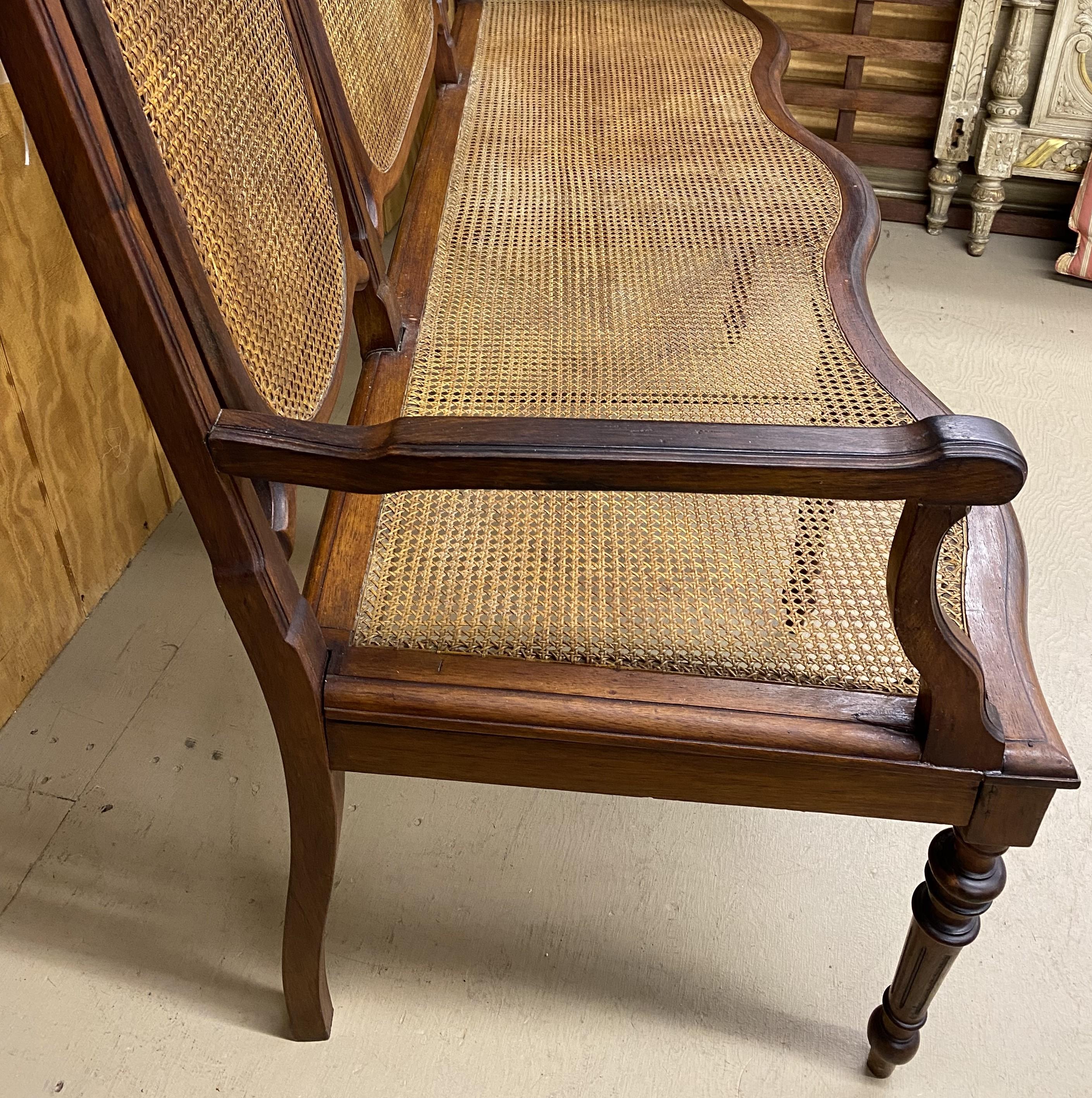 19th Century 19th c Brazilian Hardwood Settee with Caned Seat and Back For Sale