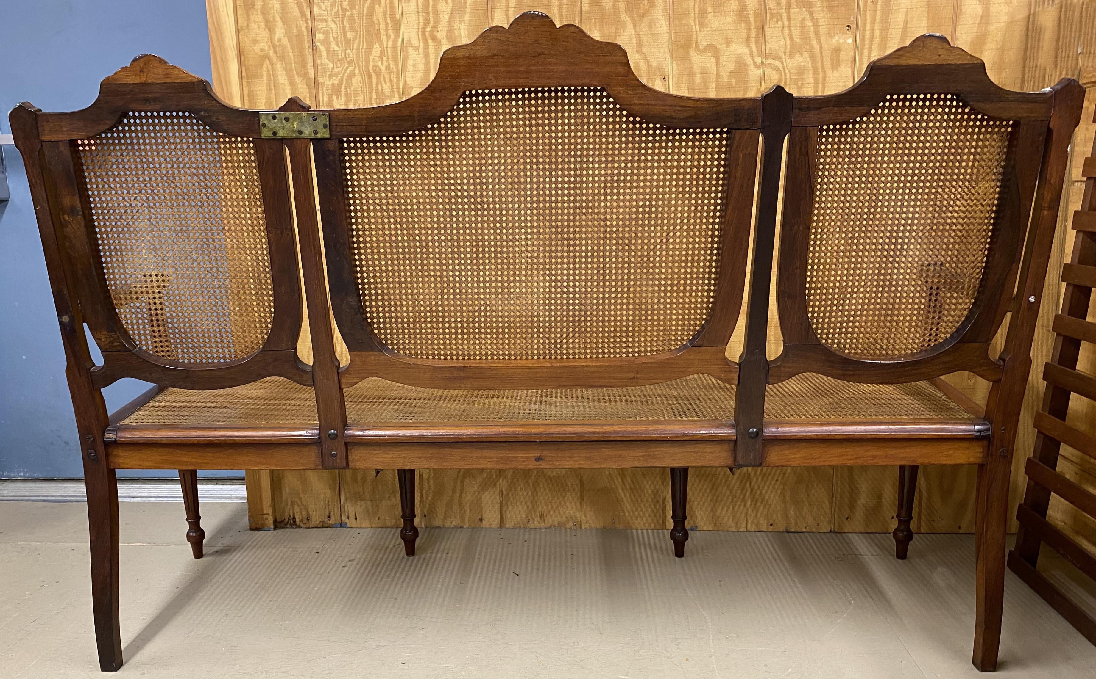 19th c Brazilian Hardwood Settee with Caned Seat and Back For Sale 4