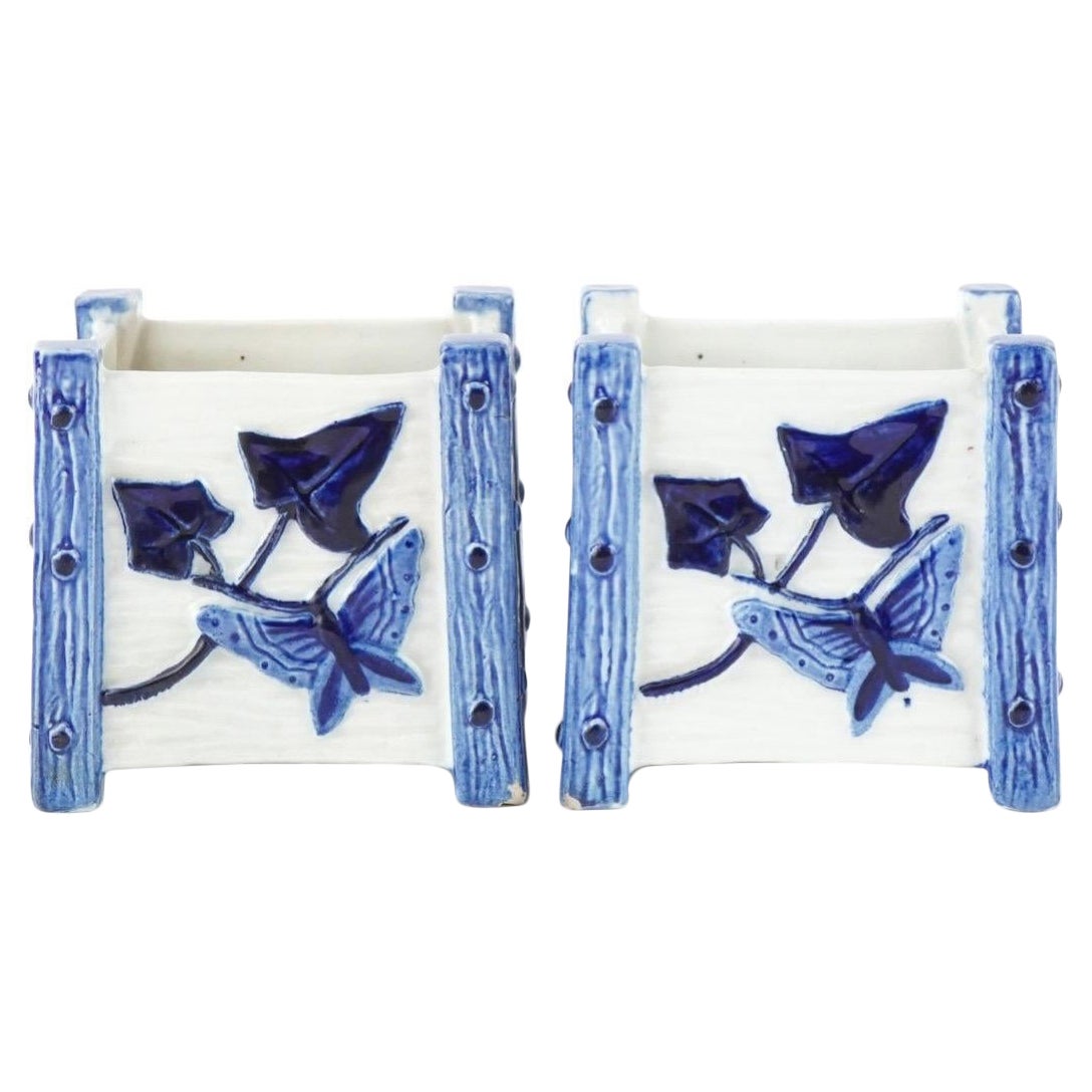 Piccola cachepot in porcellana blu e bianca Royal Worcester del 19° C. in vendita