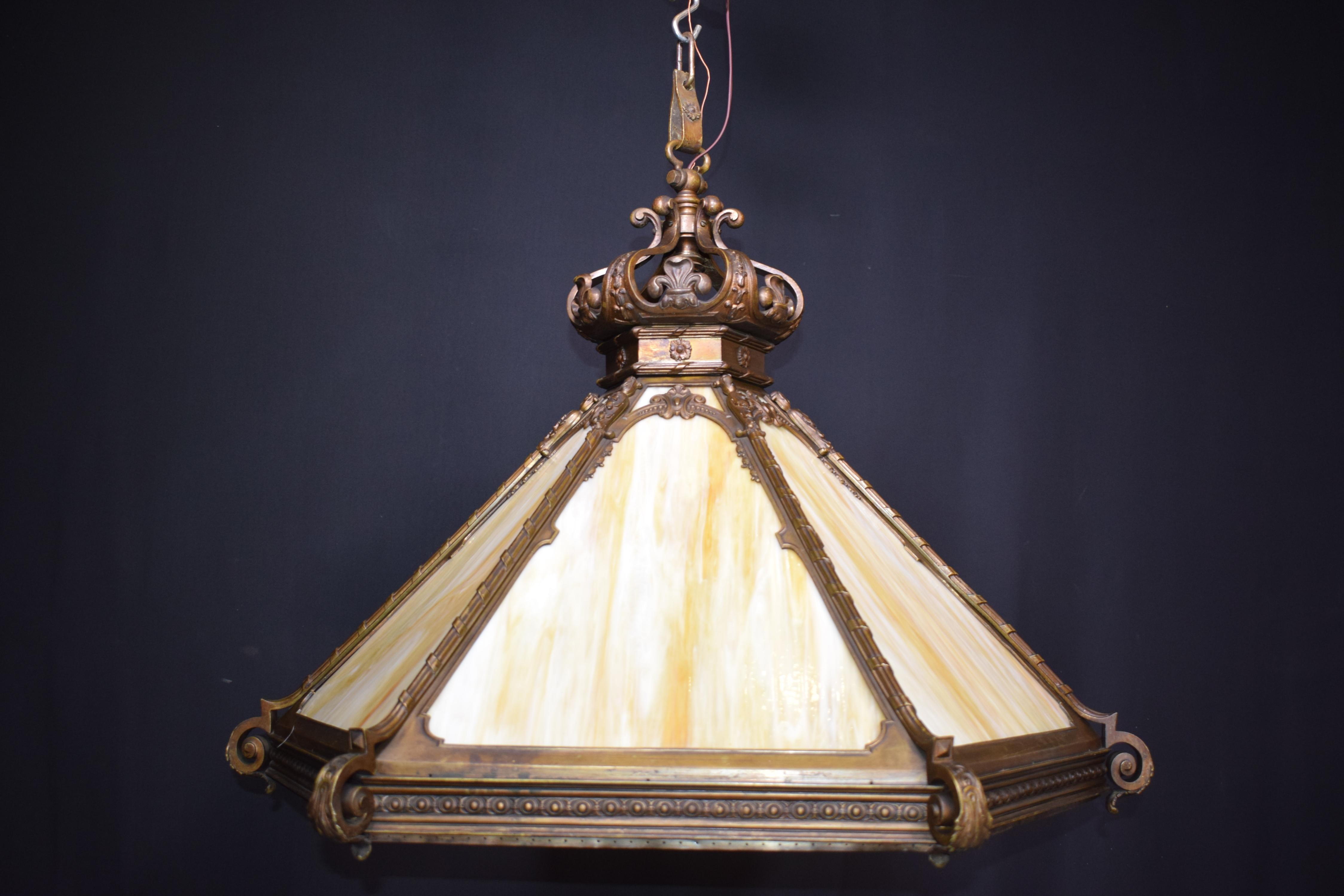 19th C. Bronze and Art Glass Chandelier For Sale 4