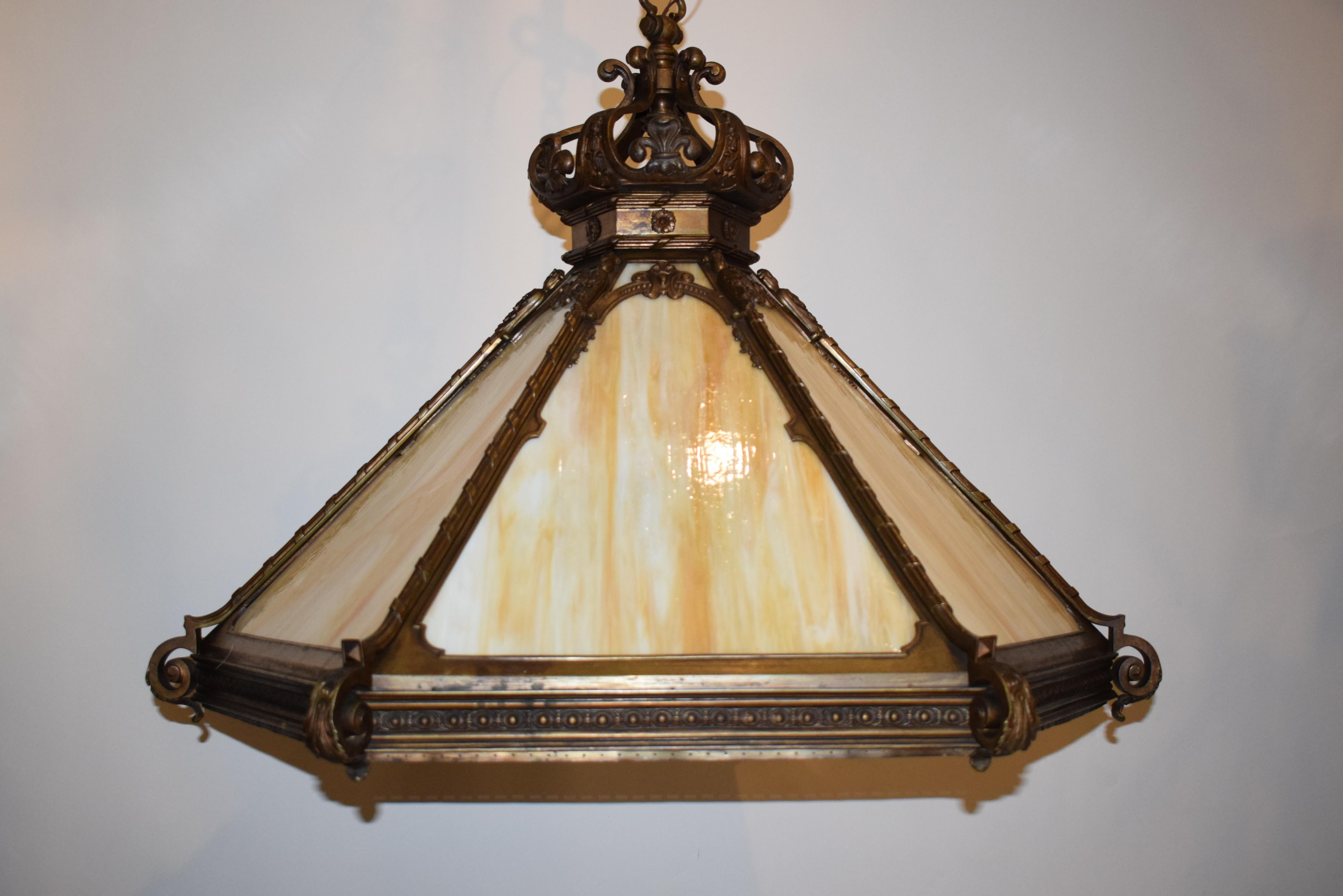 19th C. Bronze and Art Glass Chandelier For Sale 7