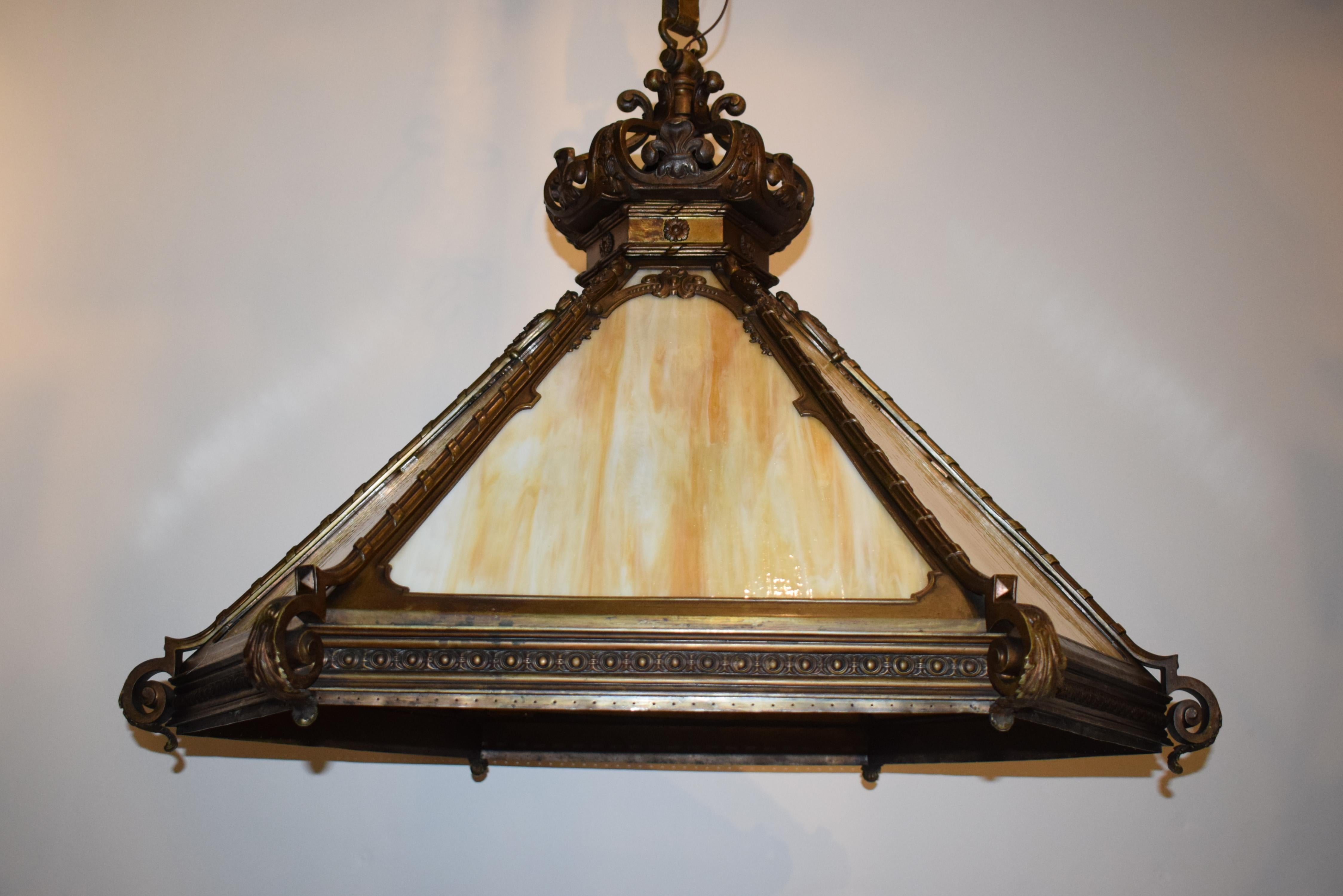 19th C. Bronze and Art Glass Chandelier For Sale 8