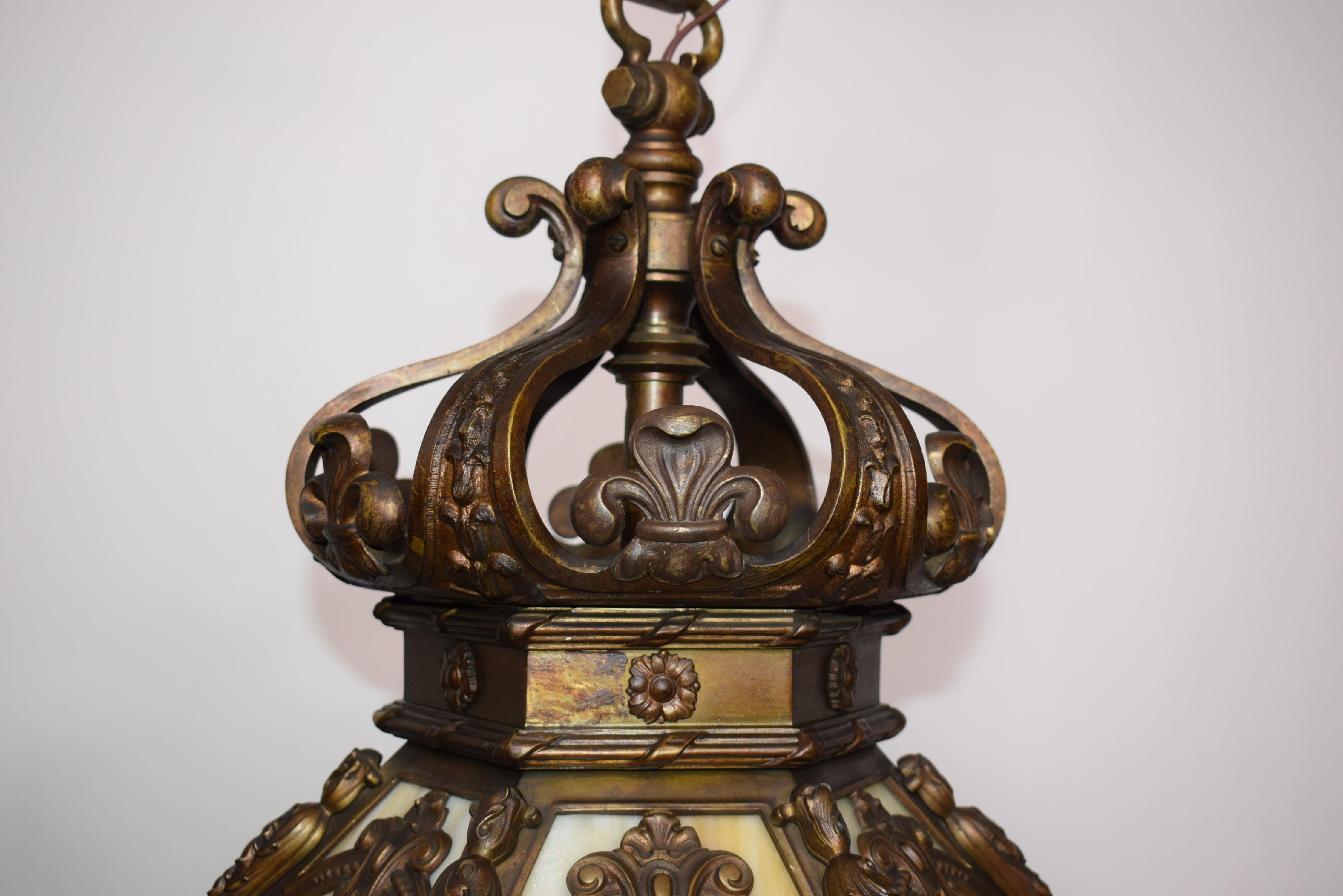 19th C. Bronze and Art Glass Chandelier For Sale 9