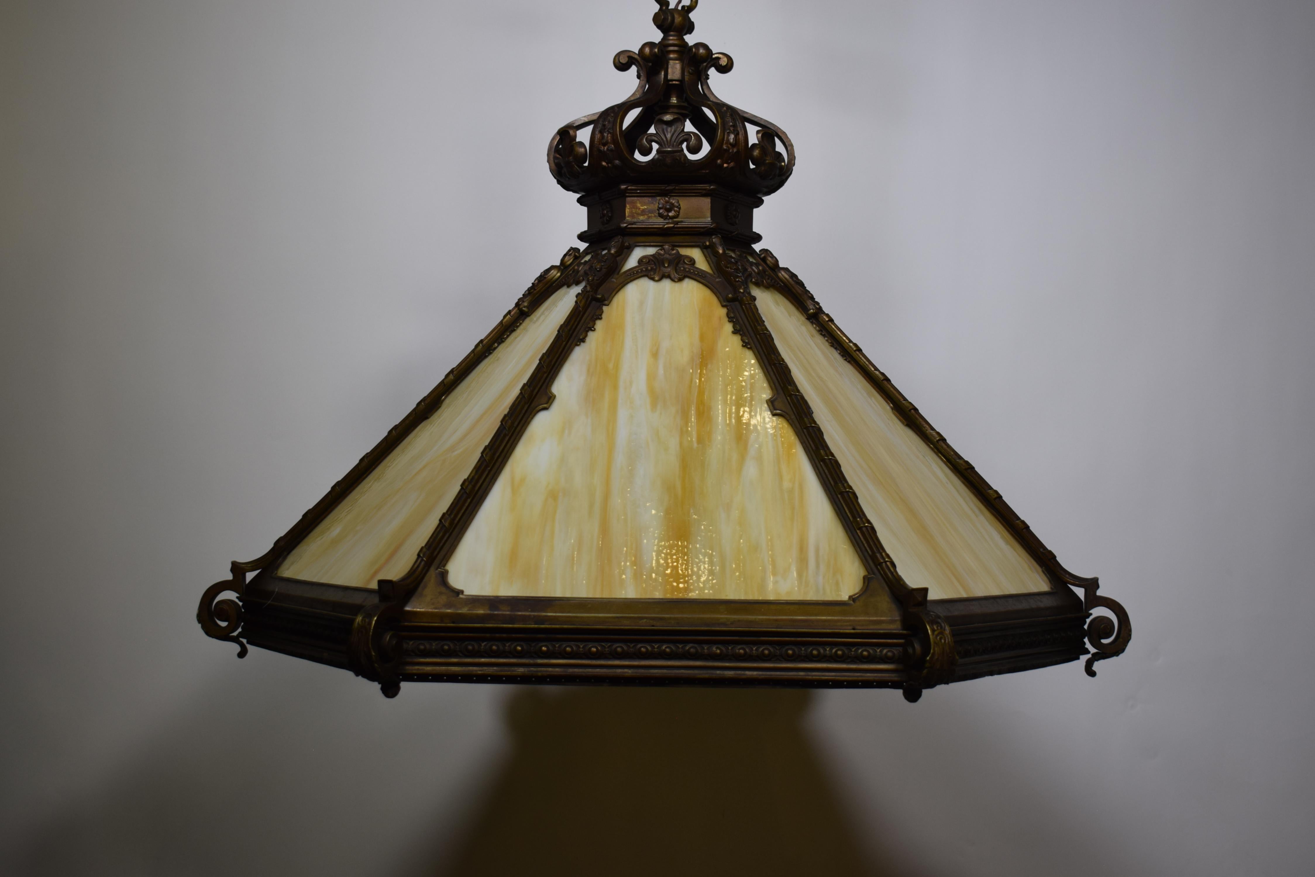 19th C. Bronze and Art Glass Chandelier For Sale 11