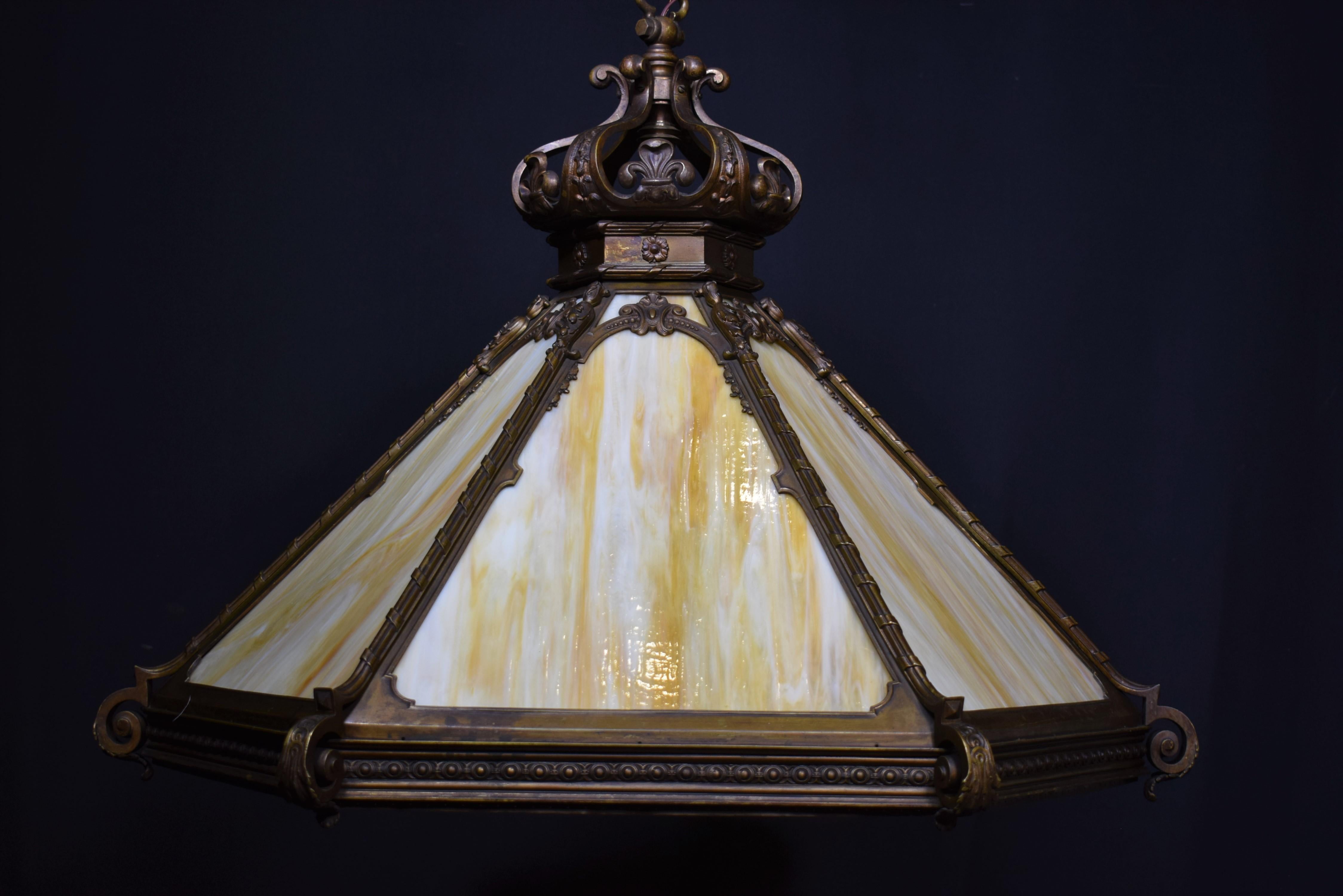 19th C. Bronze and Art Glass Chandelier For Sale 12