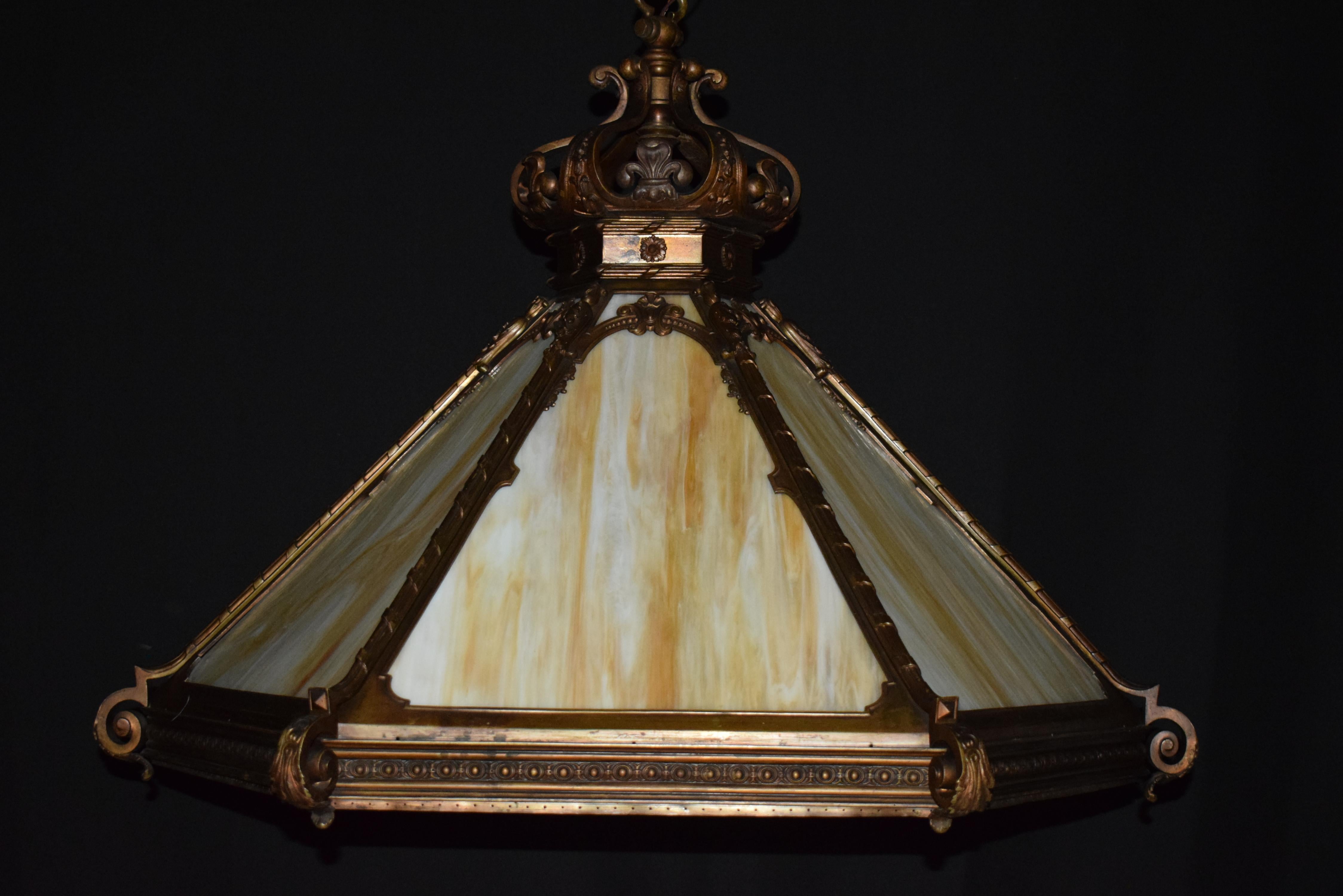 19th C. Bronze and Art Glass Chandelier For Sale 13