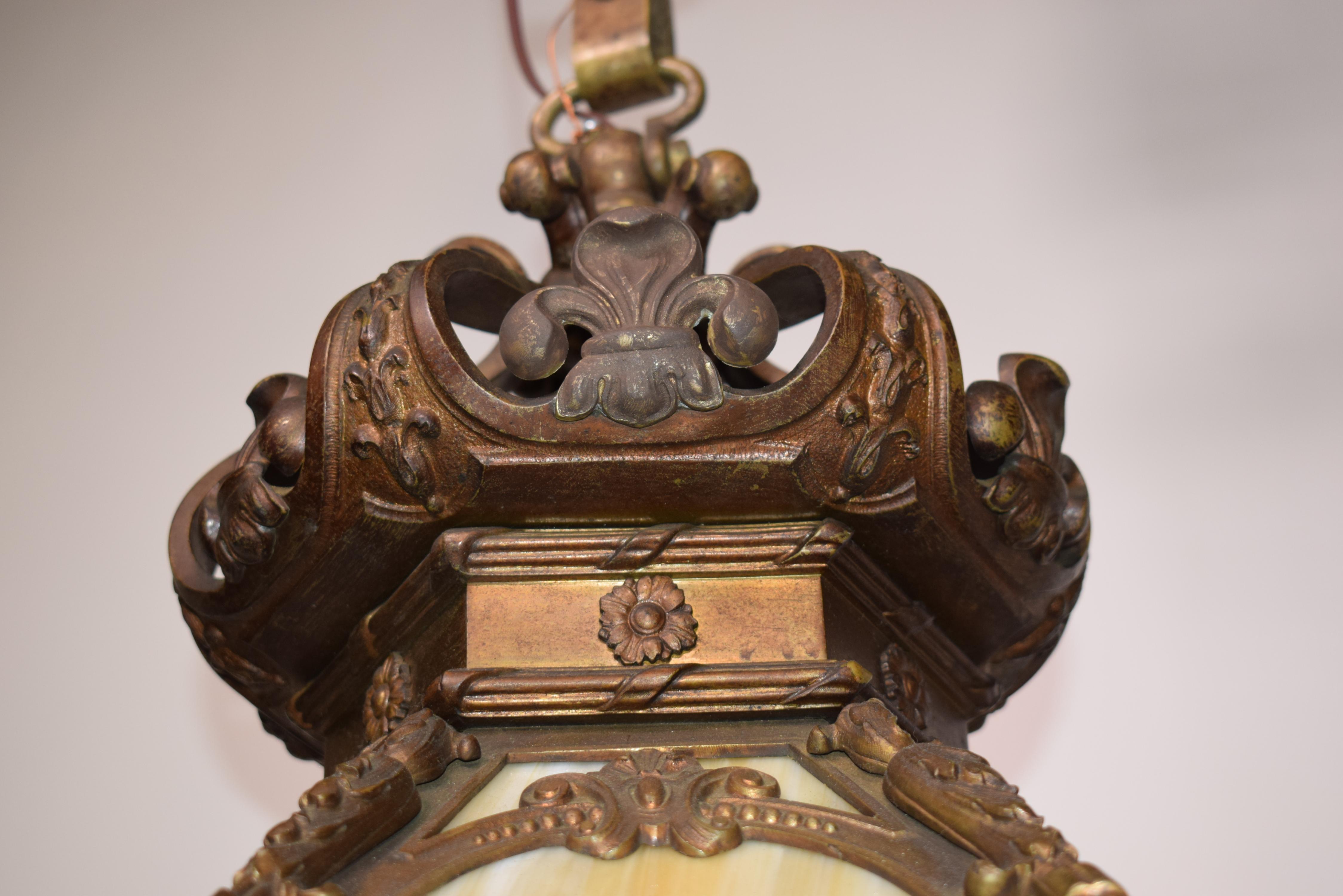 19th C. Bronze and Art Glass Chandelier In Good Condition For Sale In Atlanta, GA