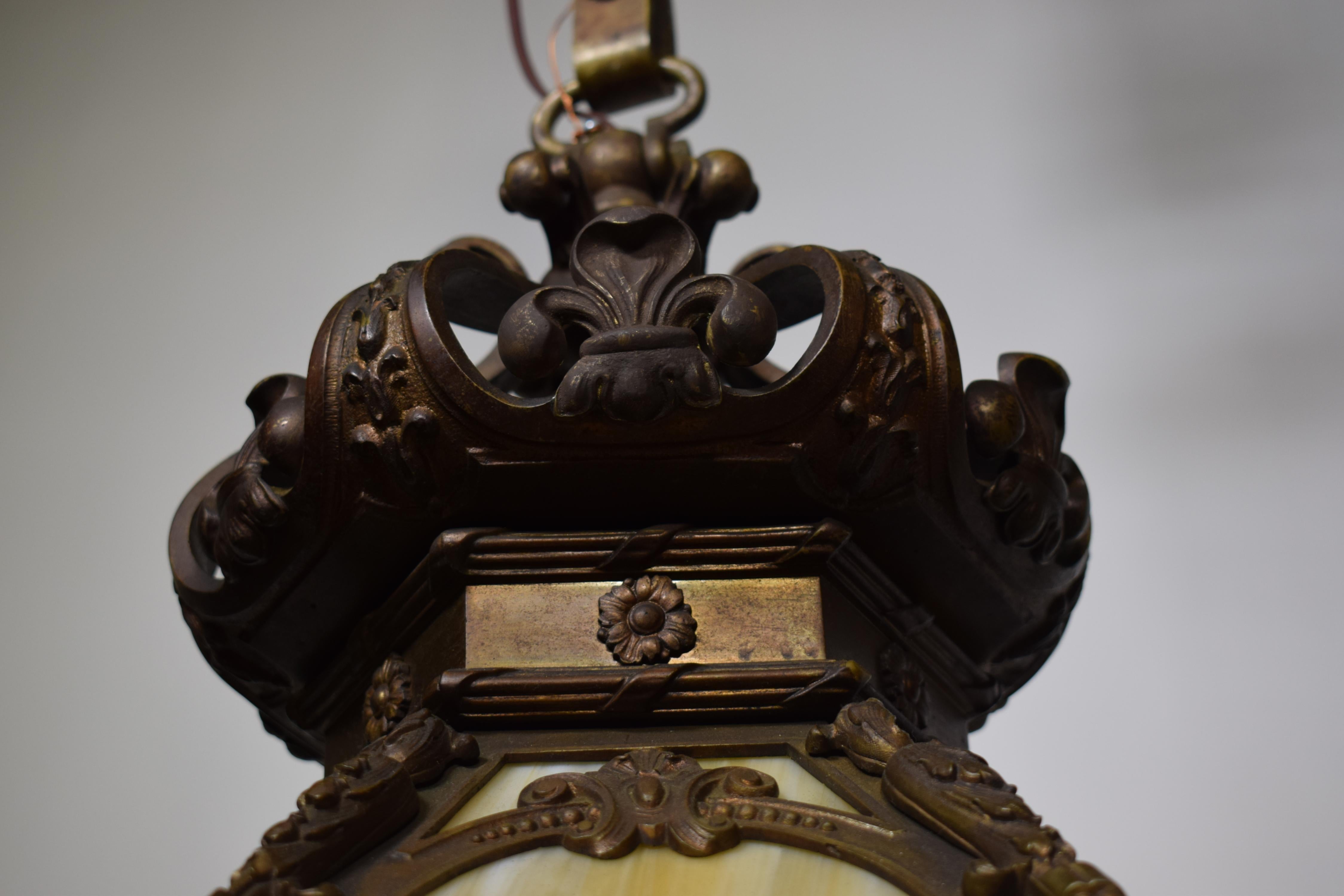 Early 20th Century 19th C. Bronze and Art Glass Chandelier For Sale