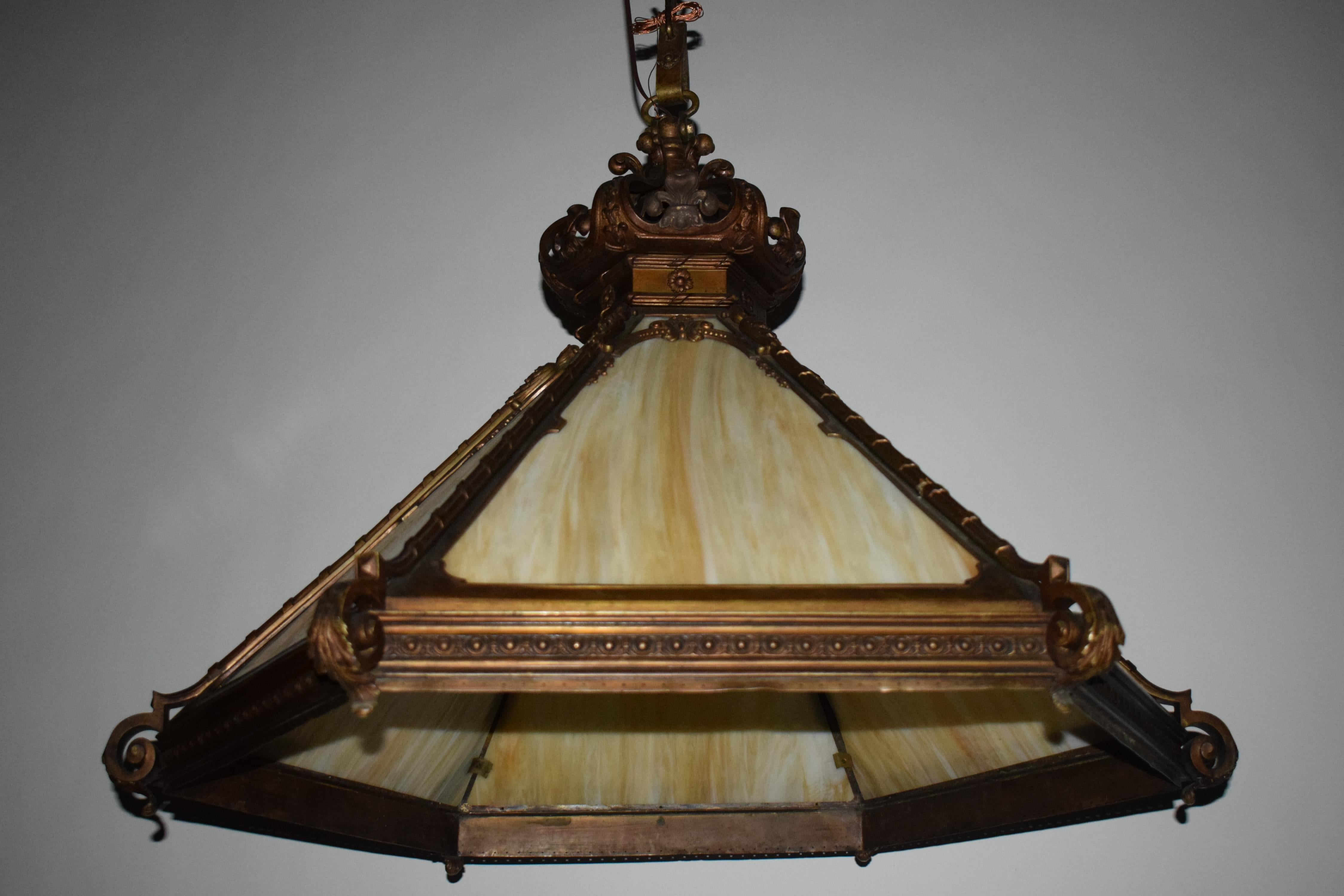 19th C. Bronze and Art Glass Chandelier For Sale 2