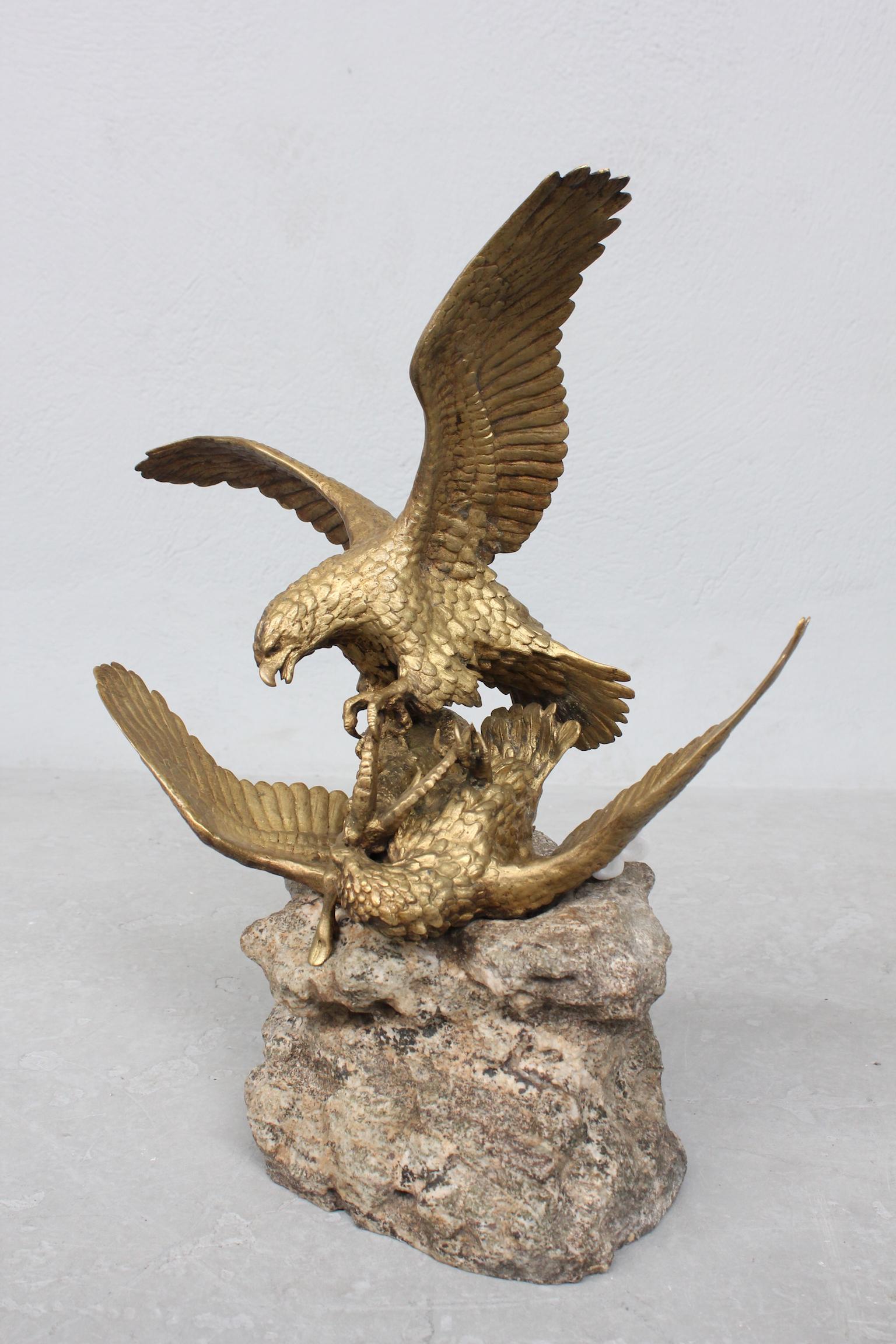 19th century bronze by Fratin representing two eagles attacking an ibex, on a granite base.
Signed Fratin on the base.
Total dimensions: Width 46cm, height 52cm, depth 20cm
Bronze only: Height 34cm, width 40cm, depth 20cm.