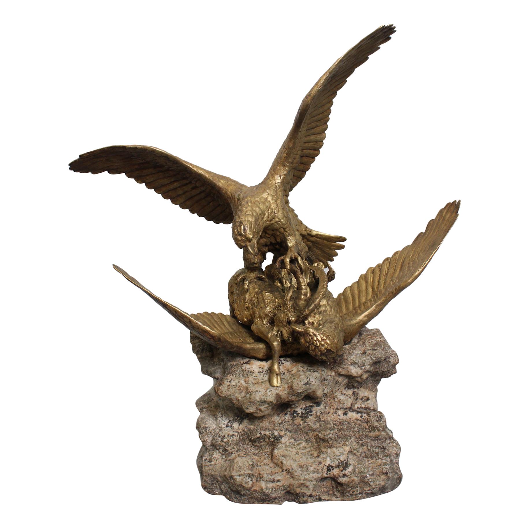 19th Century Bronze by Fratin "Eagles attacking Ibex" For Sale