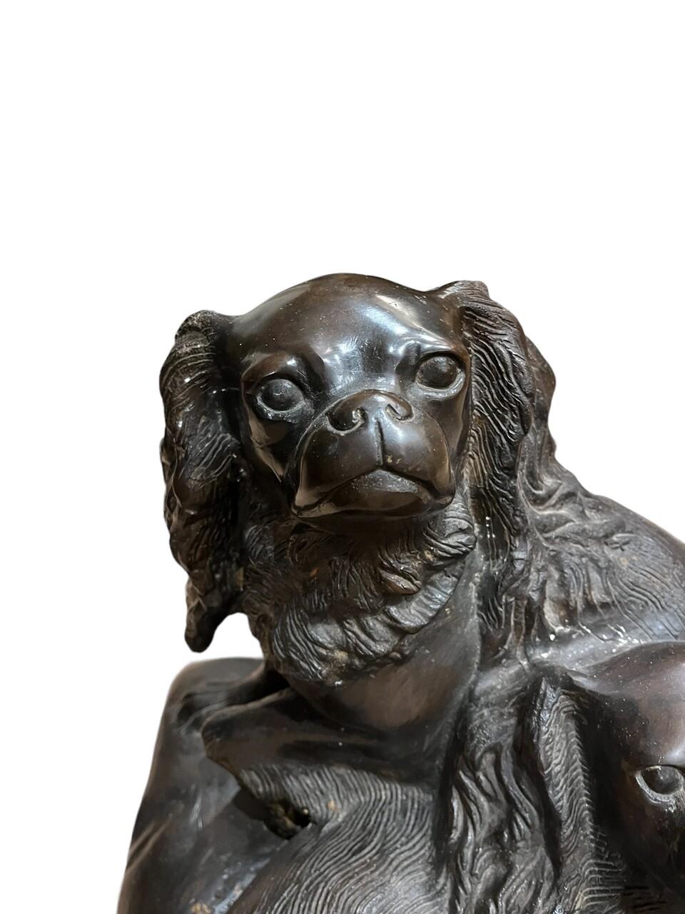 Plongez dans le charme de cette exquise sculpture en bronze du célèbre artiste français Charles Valton (1851-1918). Réalisé avec précision selon la technique de la fonte à la cire perdue, il représente un charmant couple de chiens Cavalier King