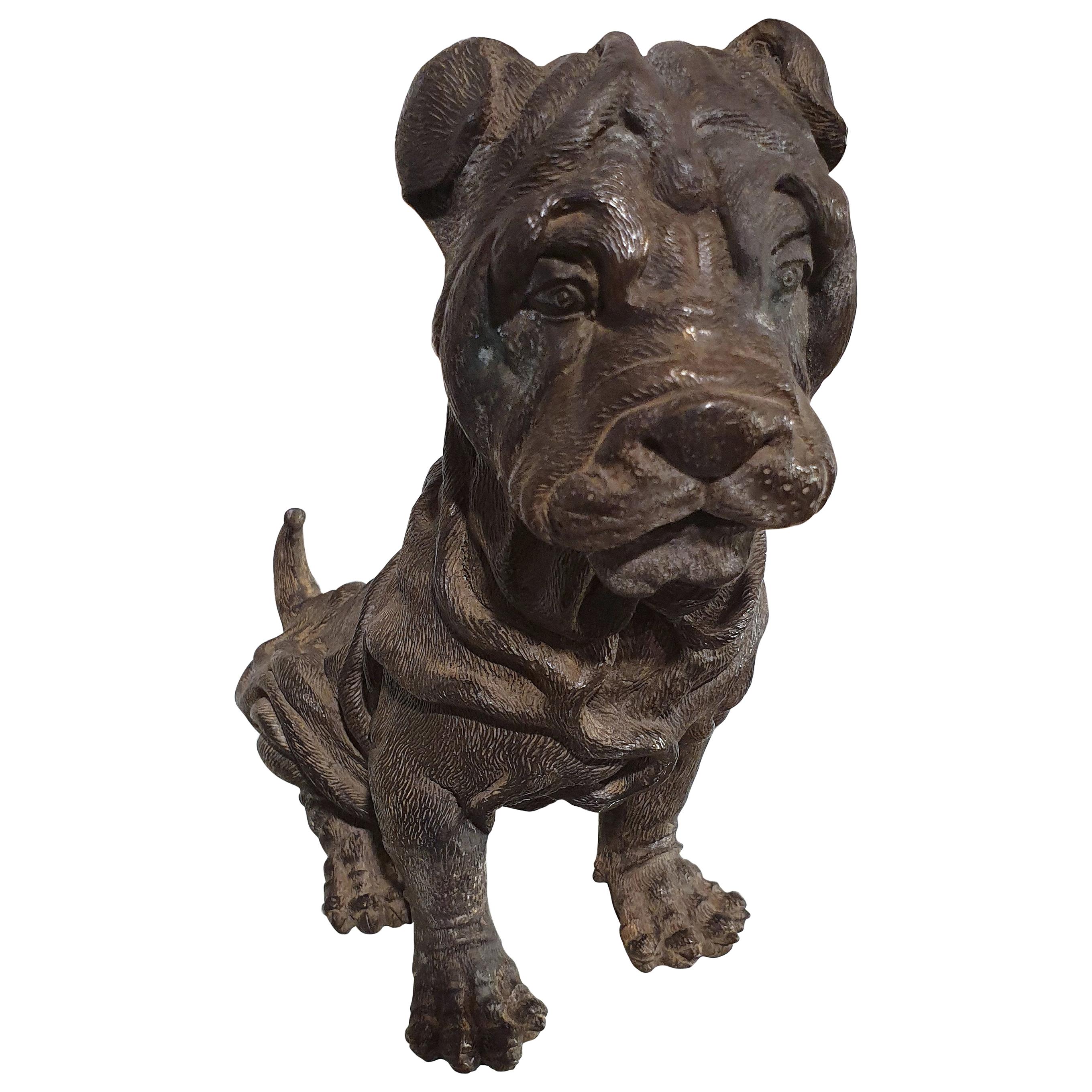 This gorgeous and very tactile 19th century bronze Chinese sharpei dog is a breed that originates from Canton China. The dog measures 4 ¾ in – 12 cm wide, 8 5/8 in – 22 cm deep with a height of 8 ¼ in – 21 cm and a lovely expressive face. This