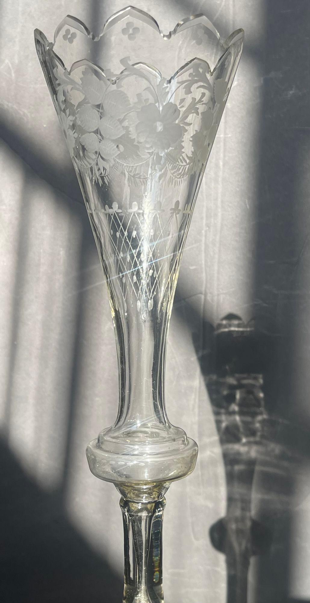This exquisite 19th-century bronze and etched glass figural epergne, attributed to the renowned French sculptor Ferdinand Barbedienne, showcases intricate craftsmanship and artistic elegance. The centerpiece features a beautifully detailed bronze