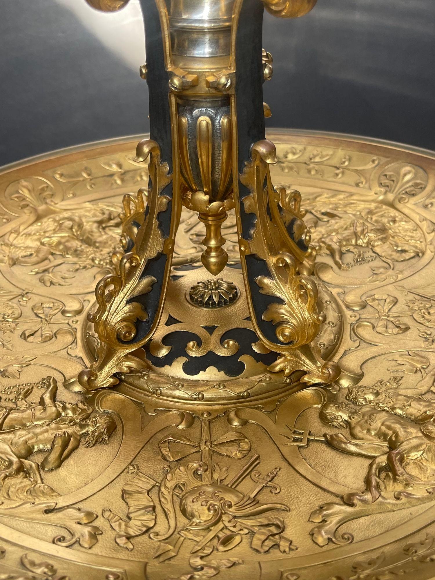 19th Century 19th C. Bronze & Etched Baccarat Style Glass Epergne Attributed F. Barbedienne For Sale