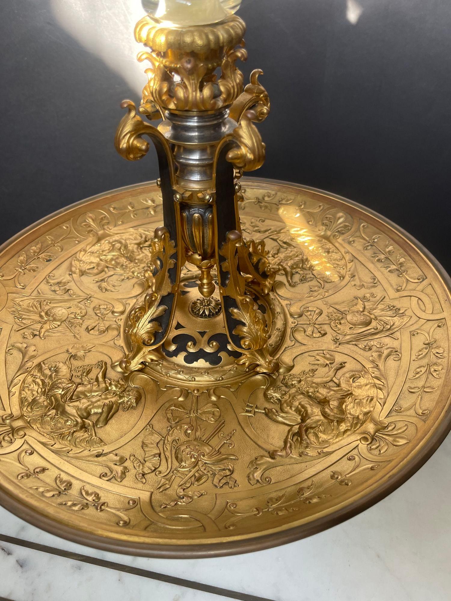 19th C. Bronze & Etched Baccarat Style Glass Epergne Attributed F. Barbedienne For Sale 1