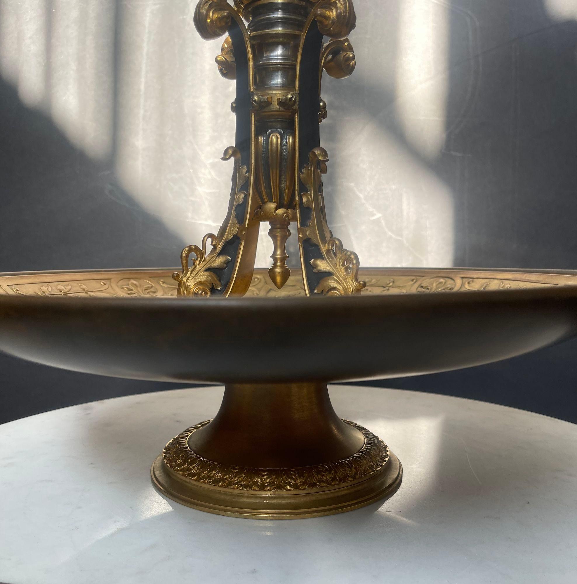 19th C. Bronze & Etched Baccarat Style Glass Epergne Attributed F. Barbedienne For Sale 2