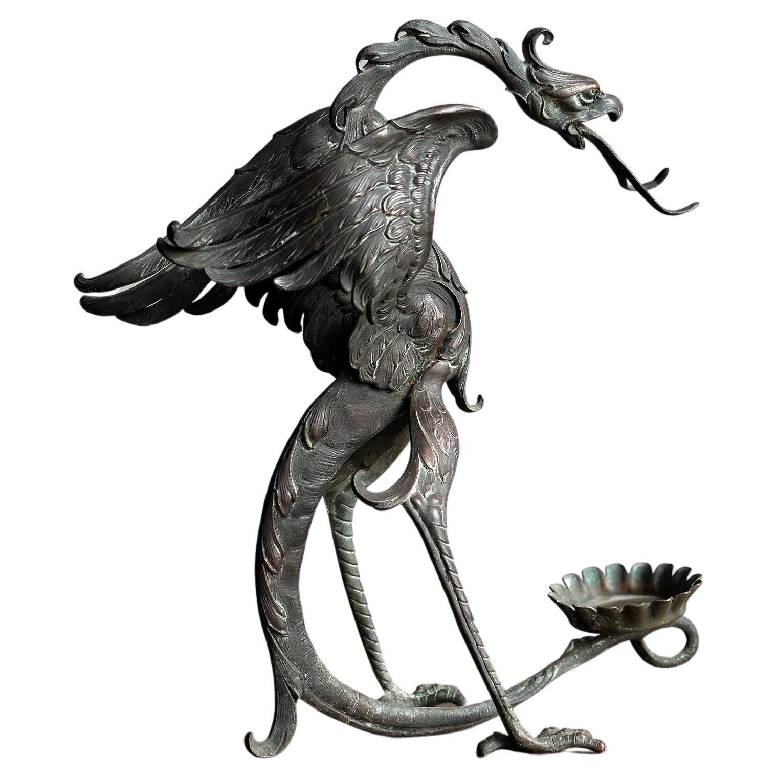 19th Century Bronze Griffin Candle Holder