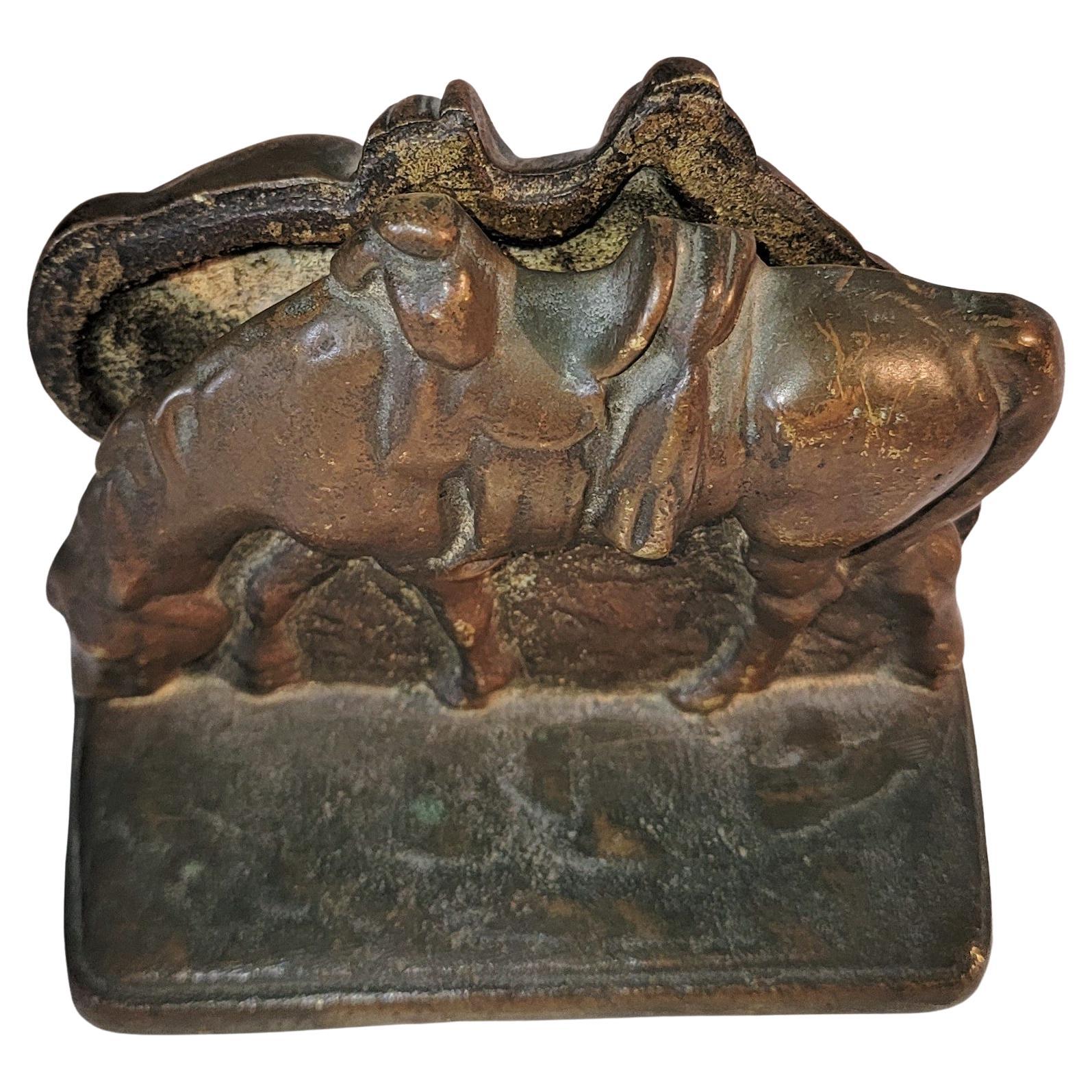 Pair 19th C bronze Horse bookends
 Measure 2 deep x 4.5 high x 5wide.