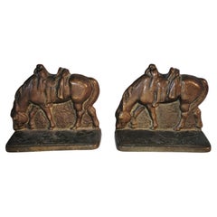 19th C Bronze Horse Bookends, Pair