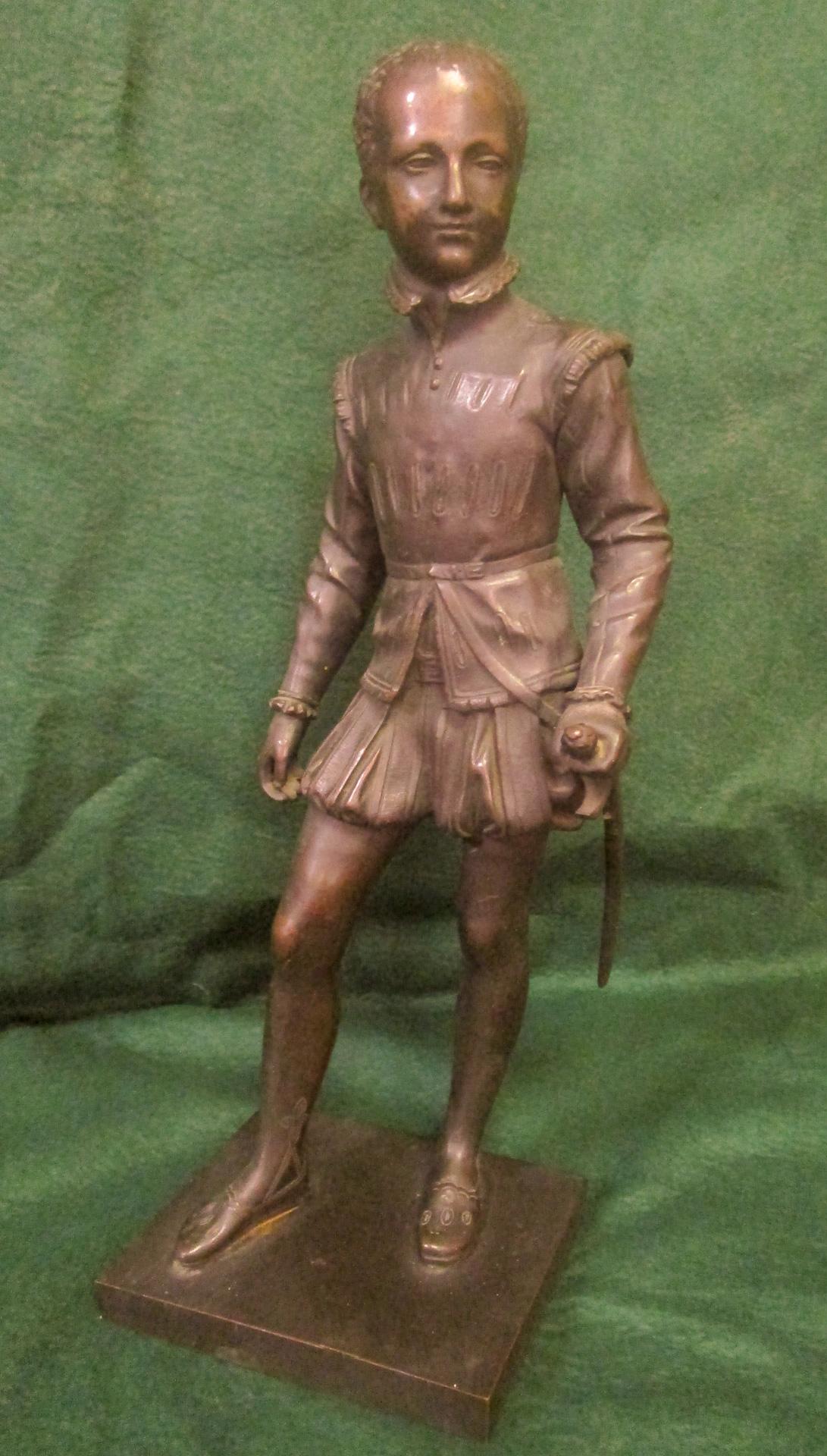This late 19th century French patenated bronze figure was copied from the original made in 1822 by Baron Francois Joseph Bosio (French, 1768-1845), which is now in Paris at the Louvre. A charming depiction of the young Henry IV, 1553-1610, known as