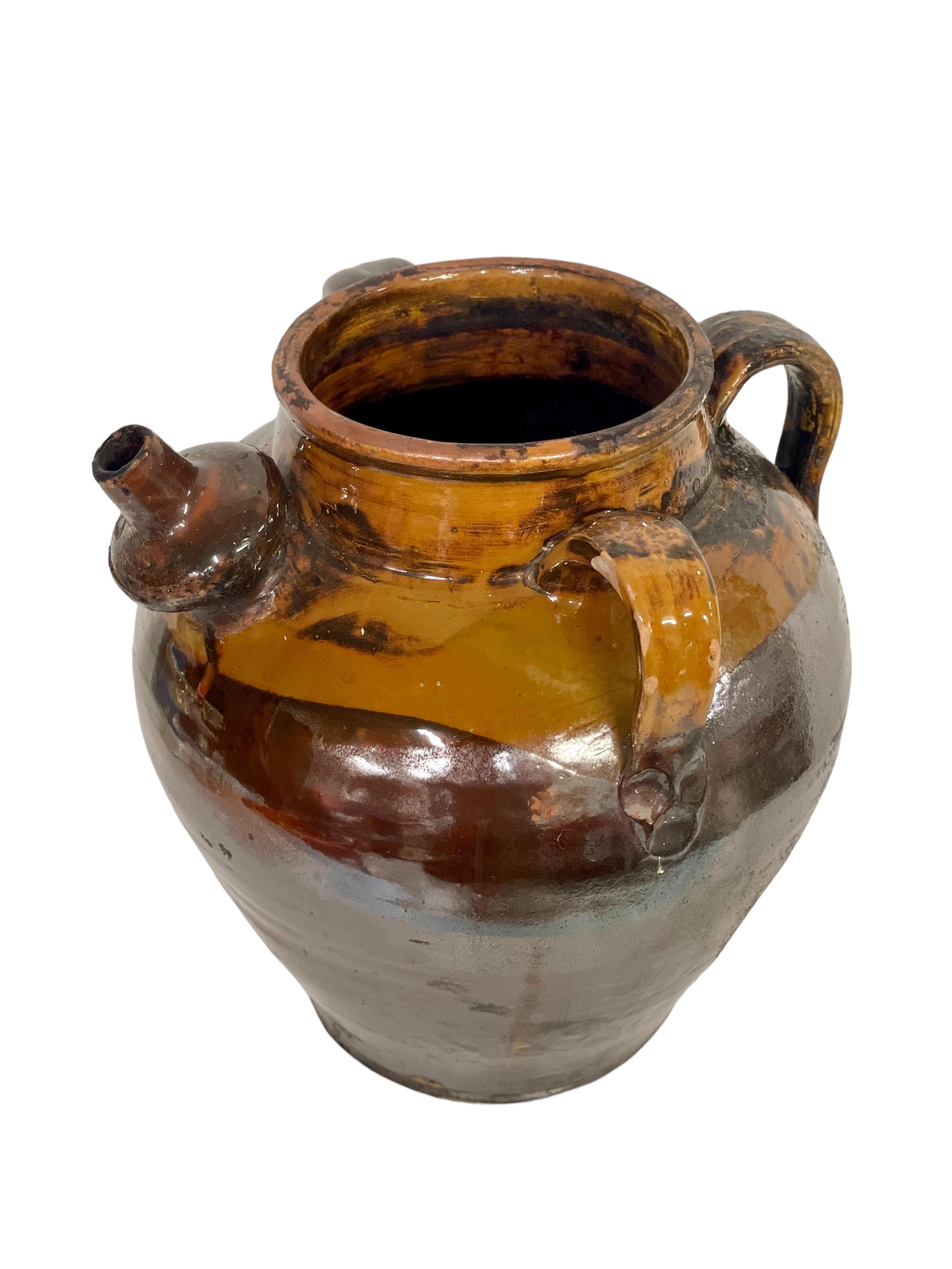 19th C. Brown and Yellow Glazed Oil Jar For Sale 4
