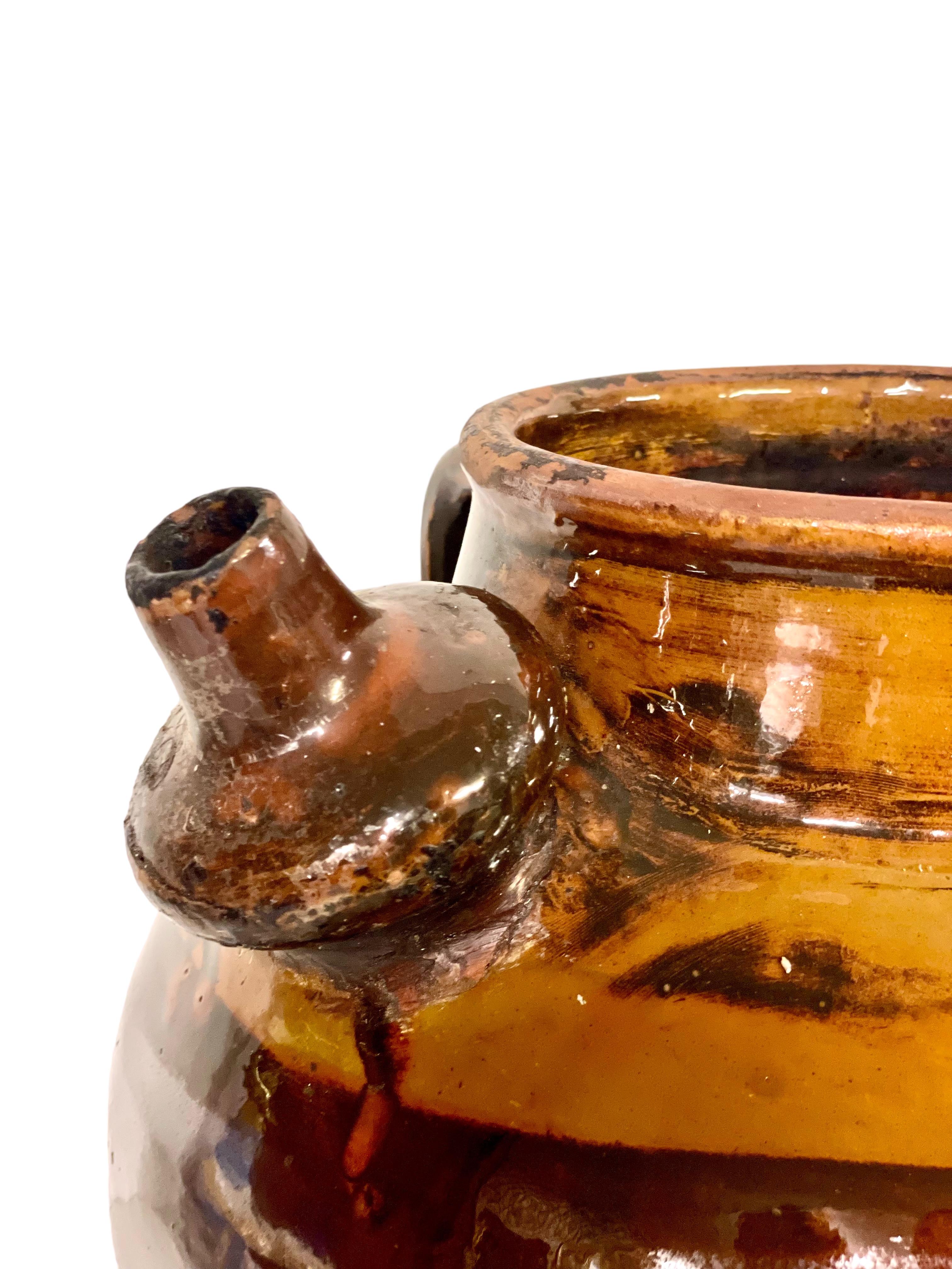 19th C. Brown and Yellow Glazed Oil Jar For Sale 5