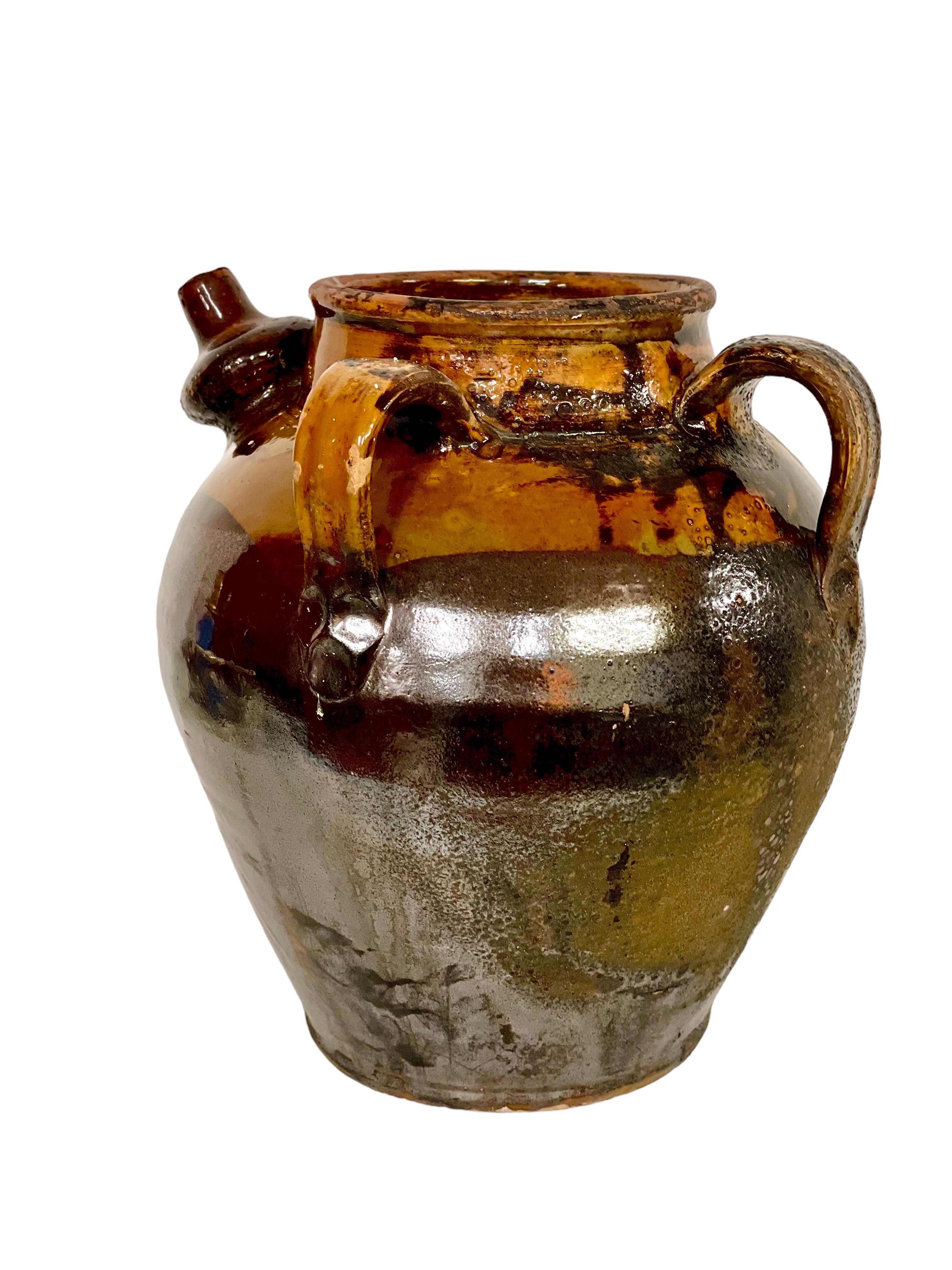 19th C. Brown and Yellow Glazed Oil Jar For Sale 6