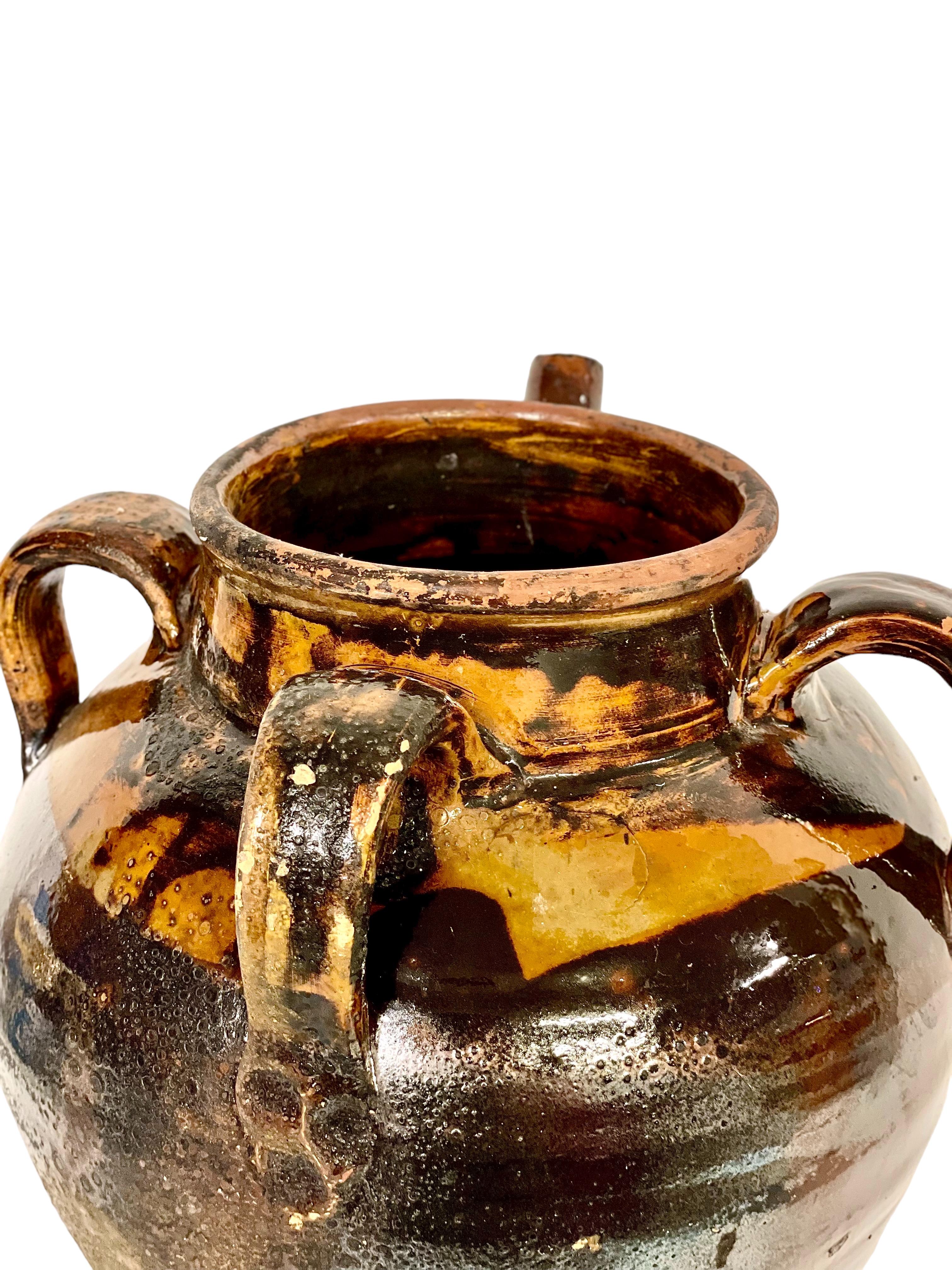 19th C. Brown and Yellow Glazed Oil Jar For Sale 2