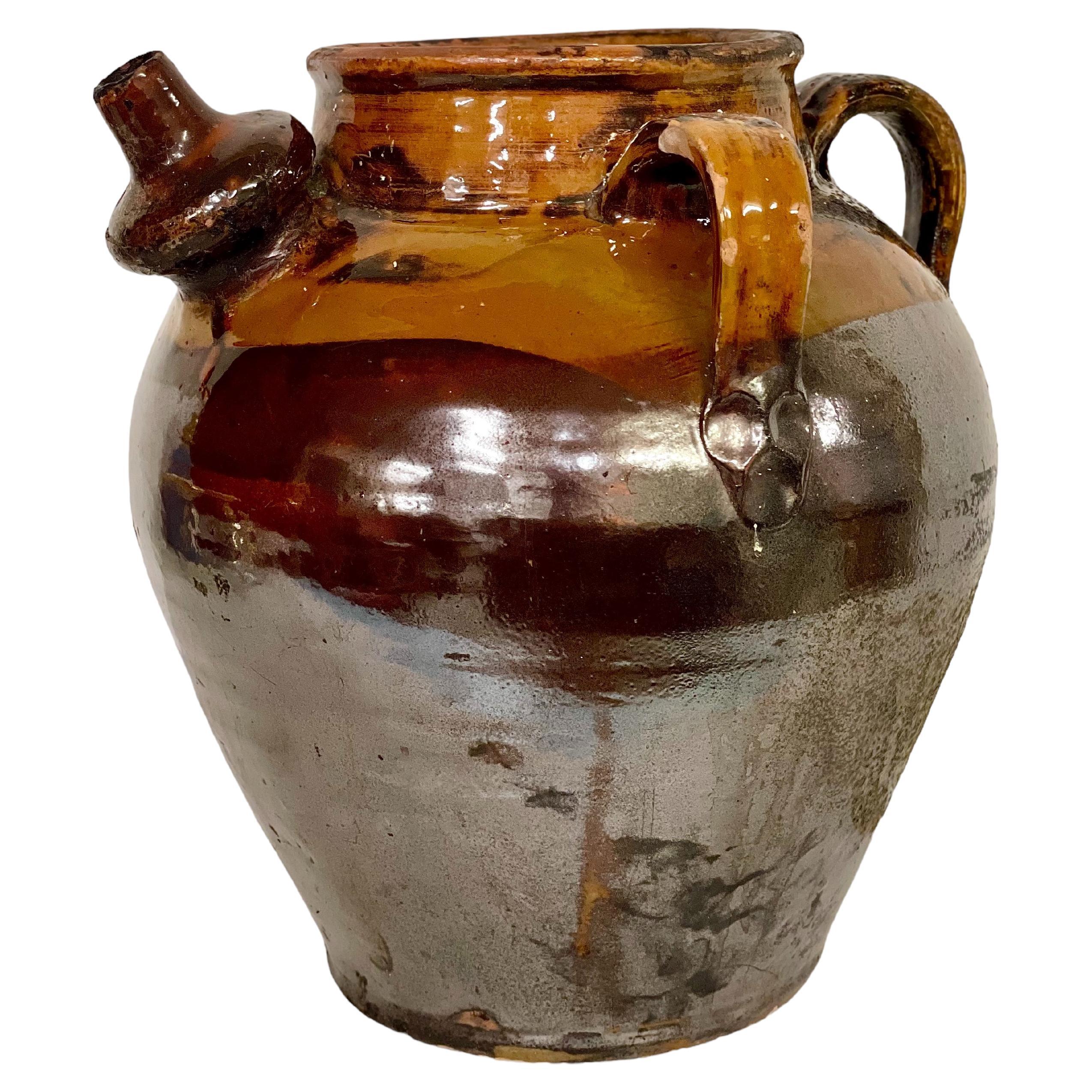 19th C. Brown and Yellow Glazed Oil Jar
