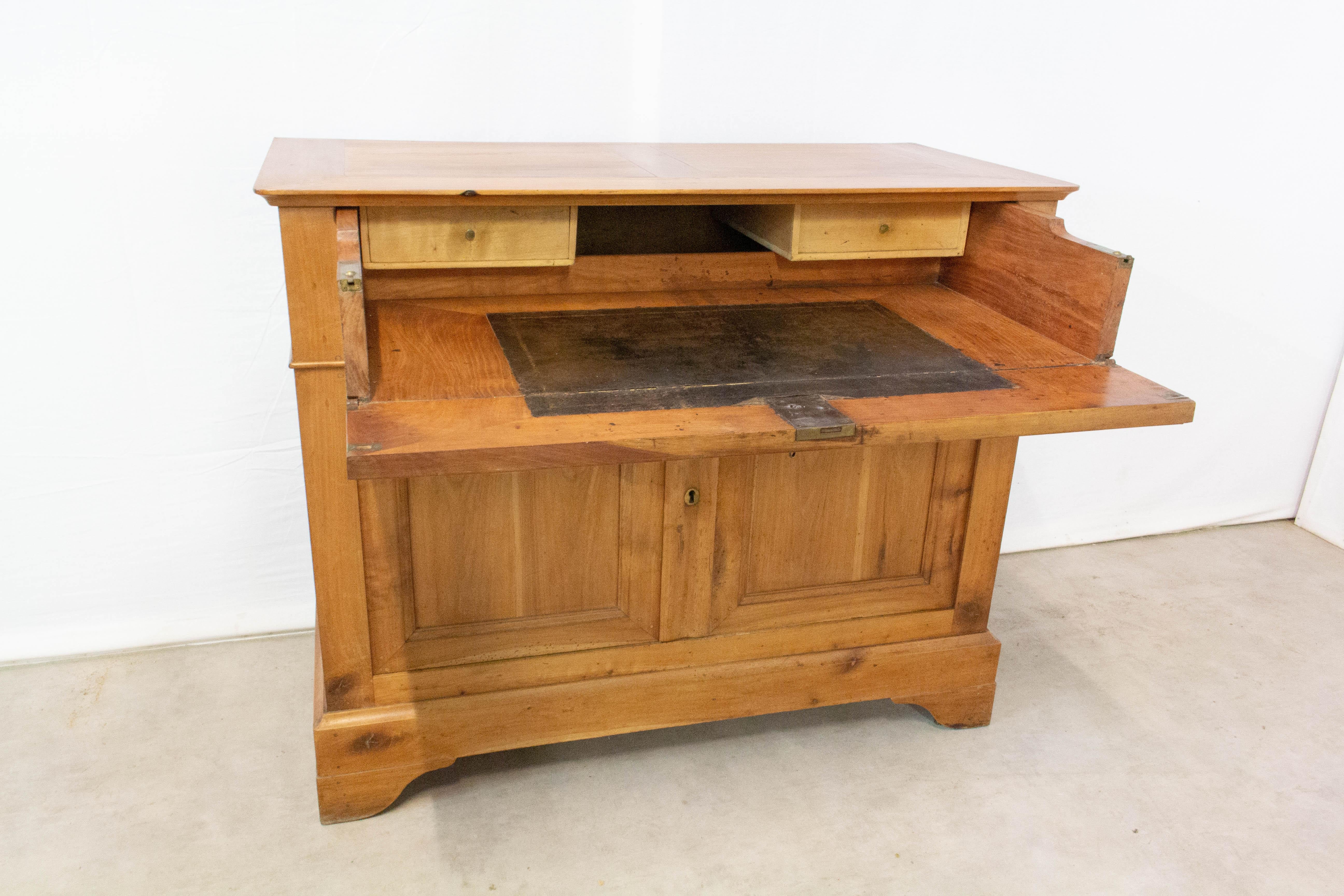 19th C Buffet Secretaire, Escritoire Cabinet Louis Philippe Cherrywood, France In Good Condition For Sale In Labrit, Landes