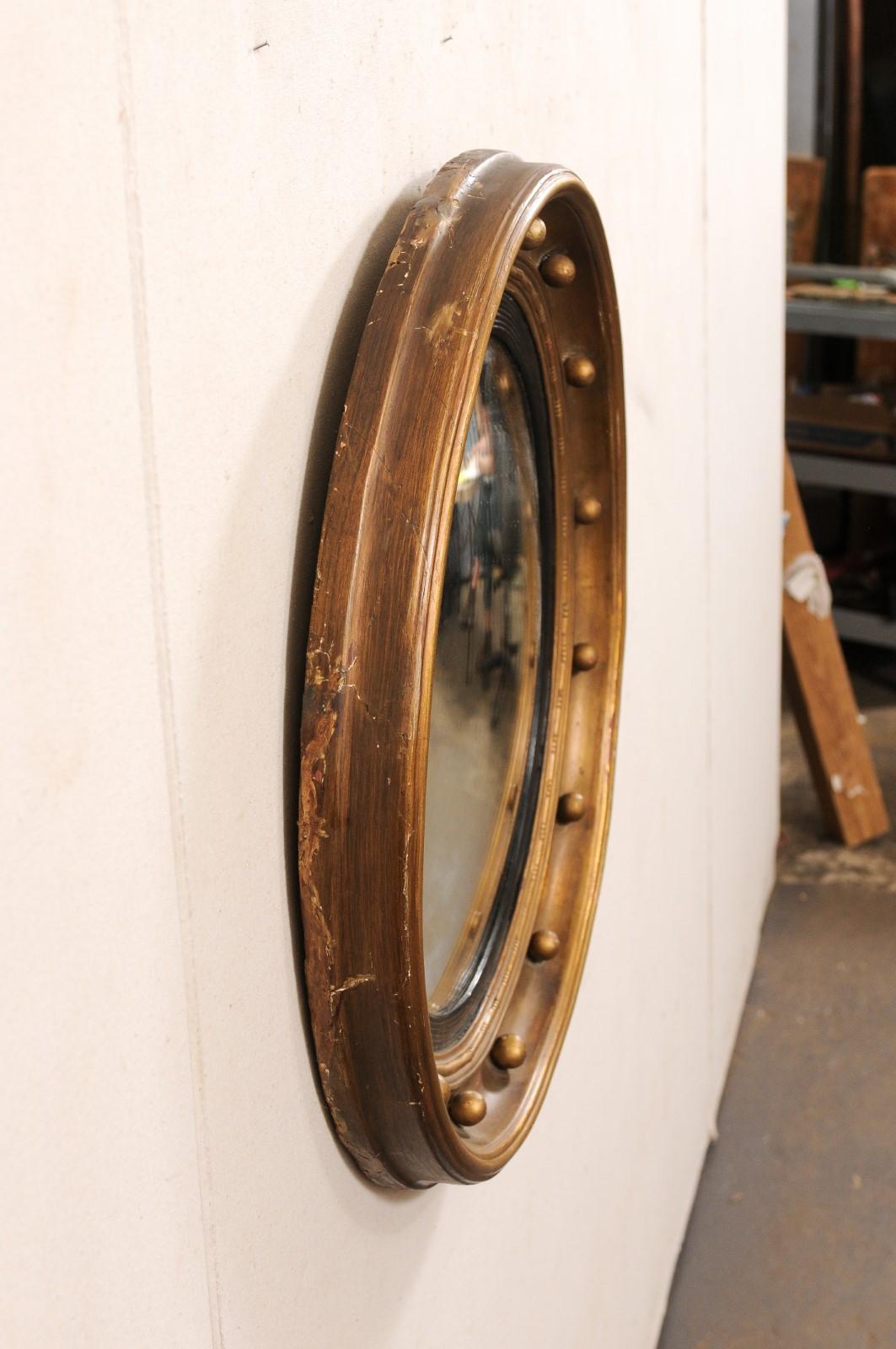 19th C. Bulls-Eye Mirror w/Convex Center, Black & Bronze For Sale 5