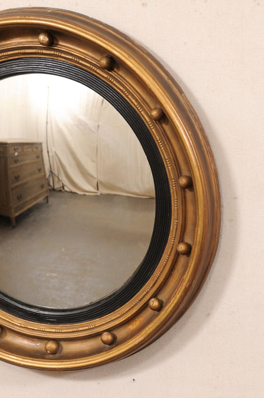 19th C. Bulls-Eye Mirror w/Convex Center, Black & Bronze In Good Condition For Sale In Atlanta, GA