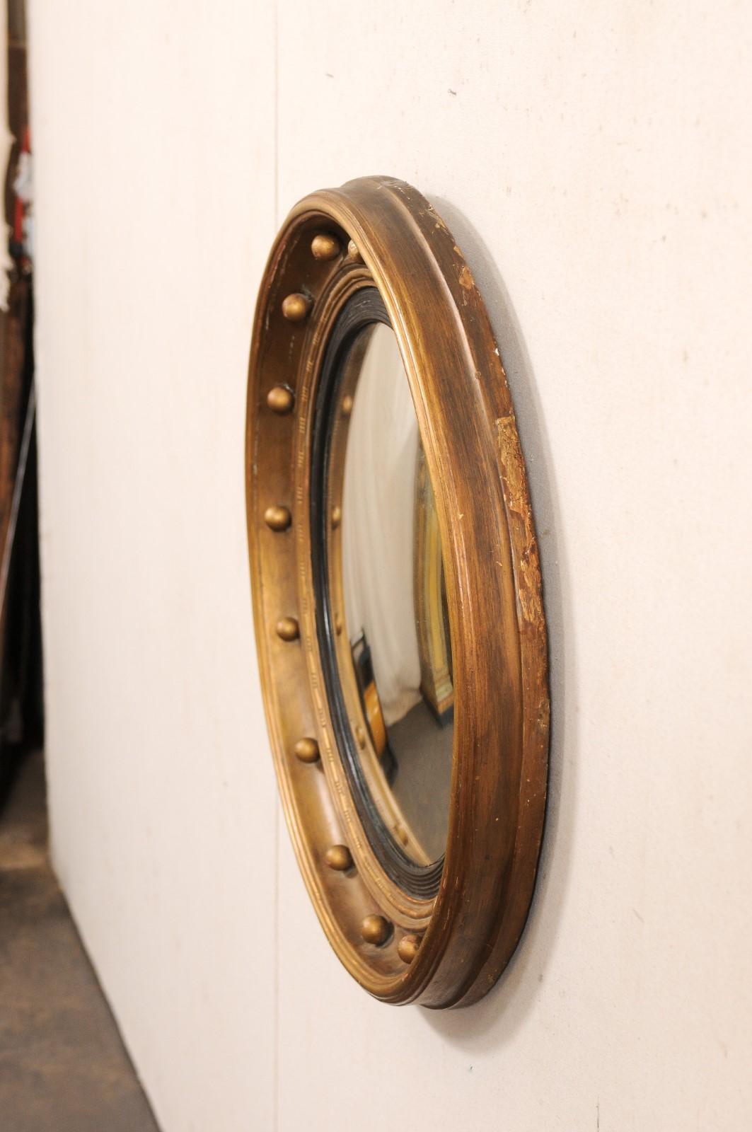 19th Century 19th C. Bulls-Eye Mirror w/Convex Center, Black & Bronze For Sale