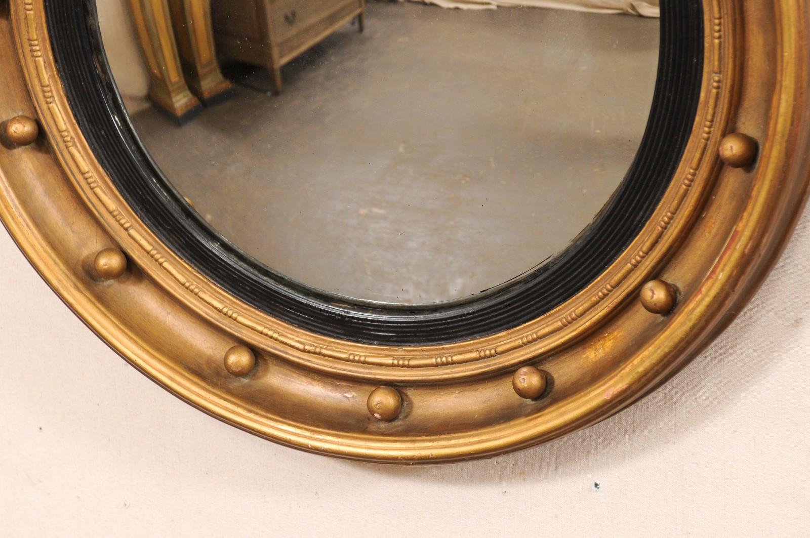 19th C. Bulls-Eye Mirror w/Convex Center, Black & Bronze For Sale 1
