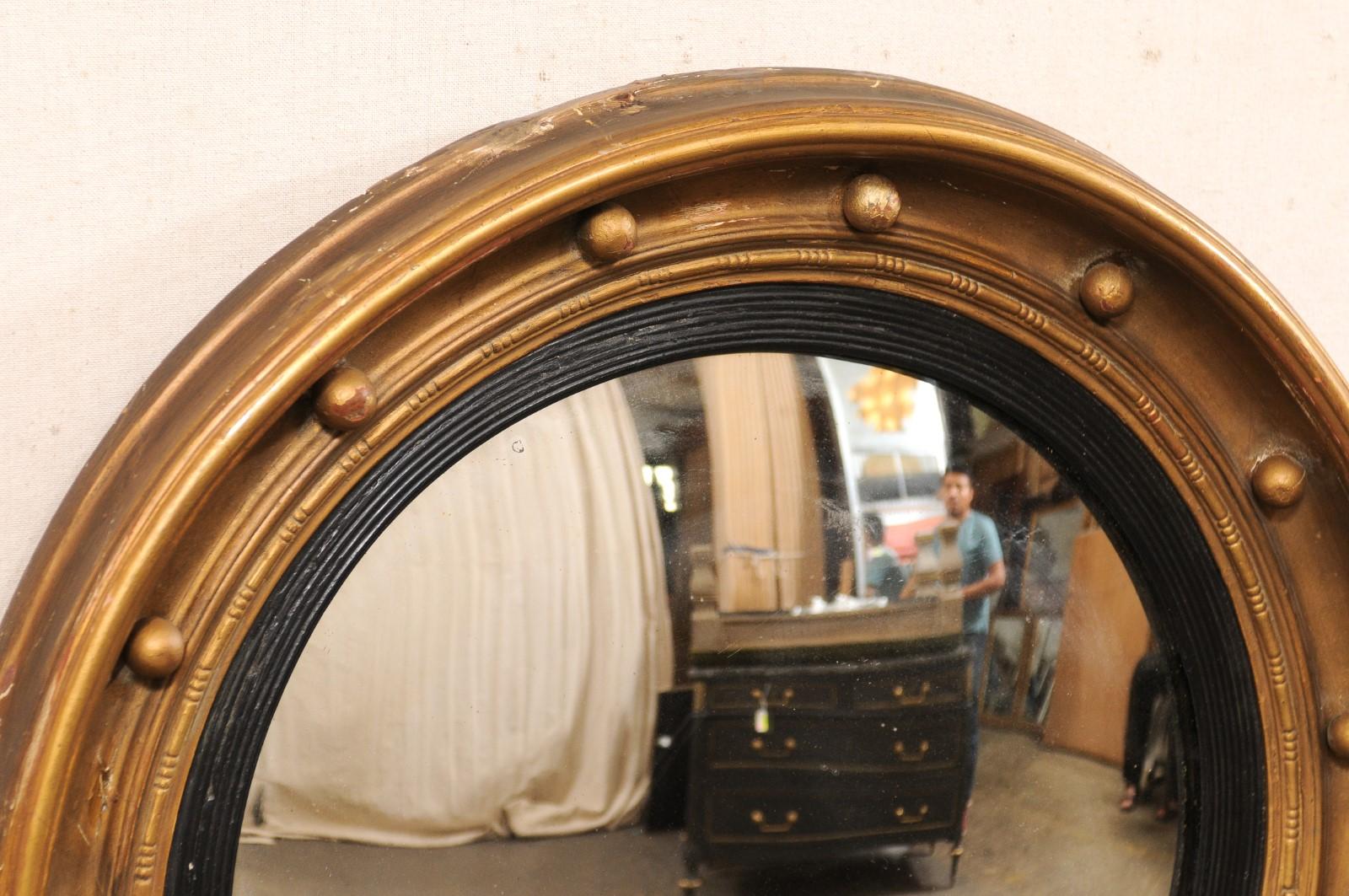 19th C. Bulls-Eye Mirror w/Convex Center, Black & Bronze For Sale 2