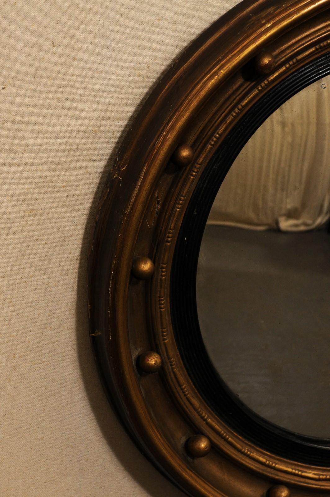 19th C. Bulls-Eye Mirror w/Convex Center, Black & Bronze For Sale 3