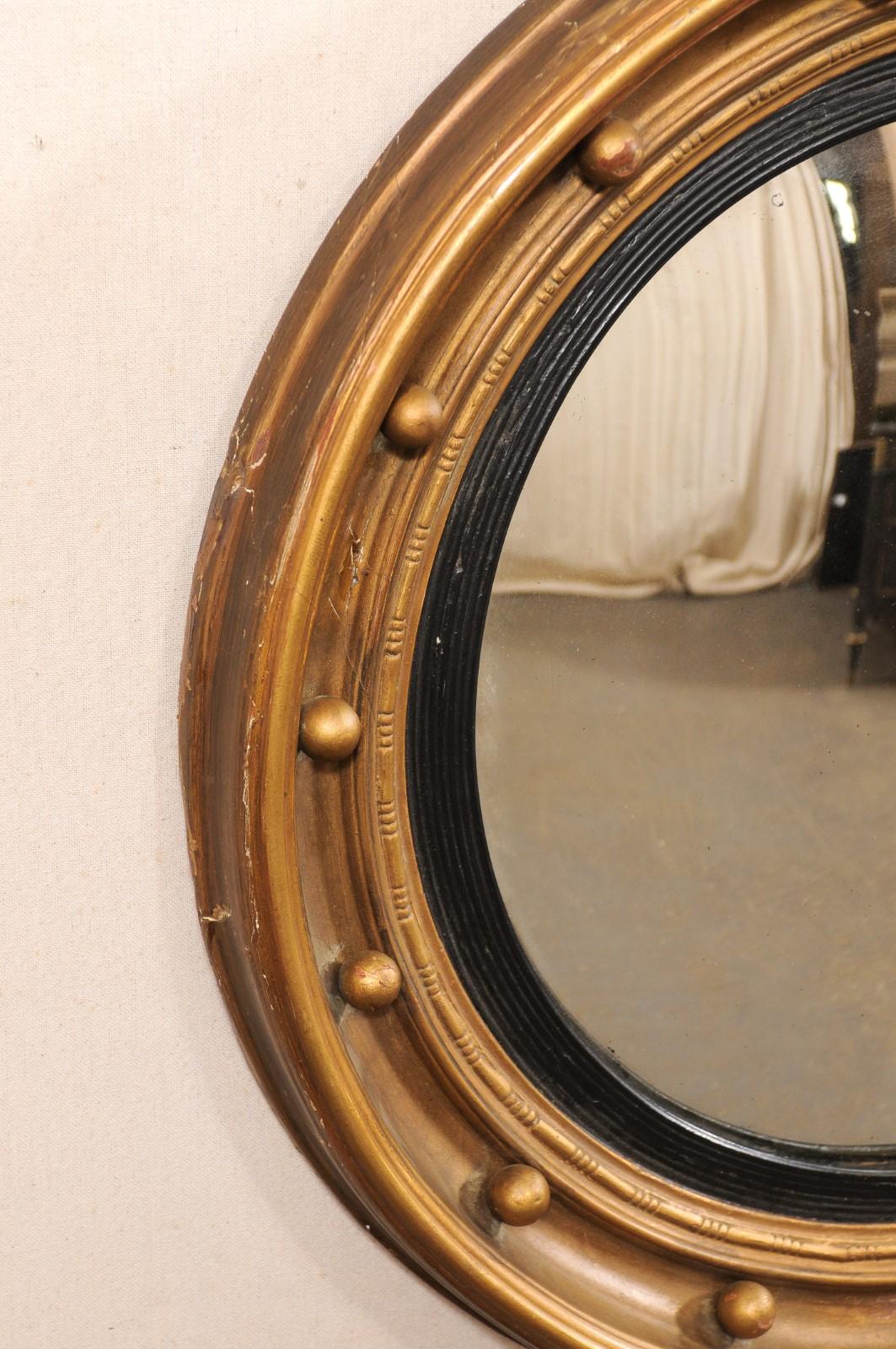 19th C. Bulls-Eye Mirror w/Convex Center, Black & Bronze For Sale 4