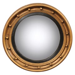 19th C. Bulls-Eye Mirror w/Convex Center, Black & Bronze
